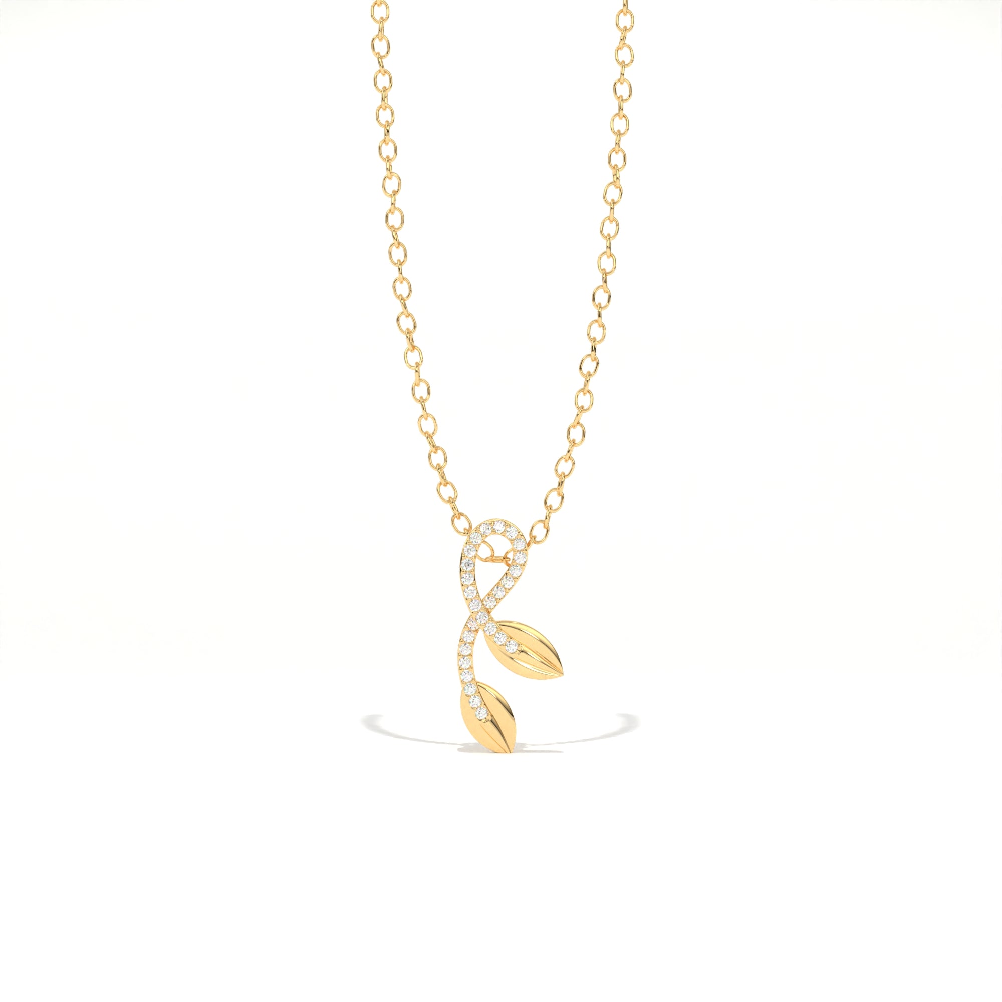 Aarinya Botanical Infinity Vine Lab-Grown Diamond Leaf Pendant, Olive Leaf Infinity Pendant