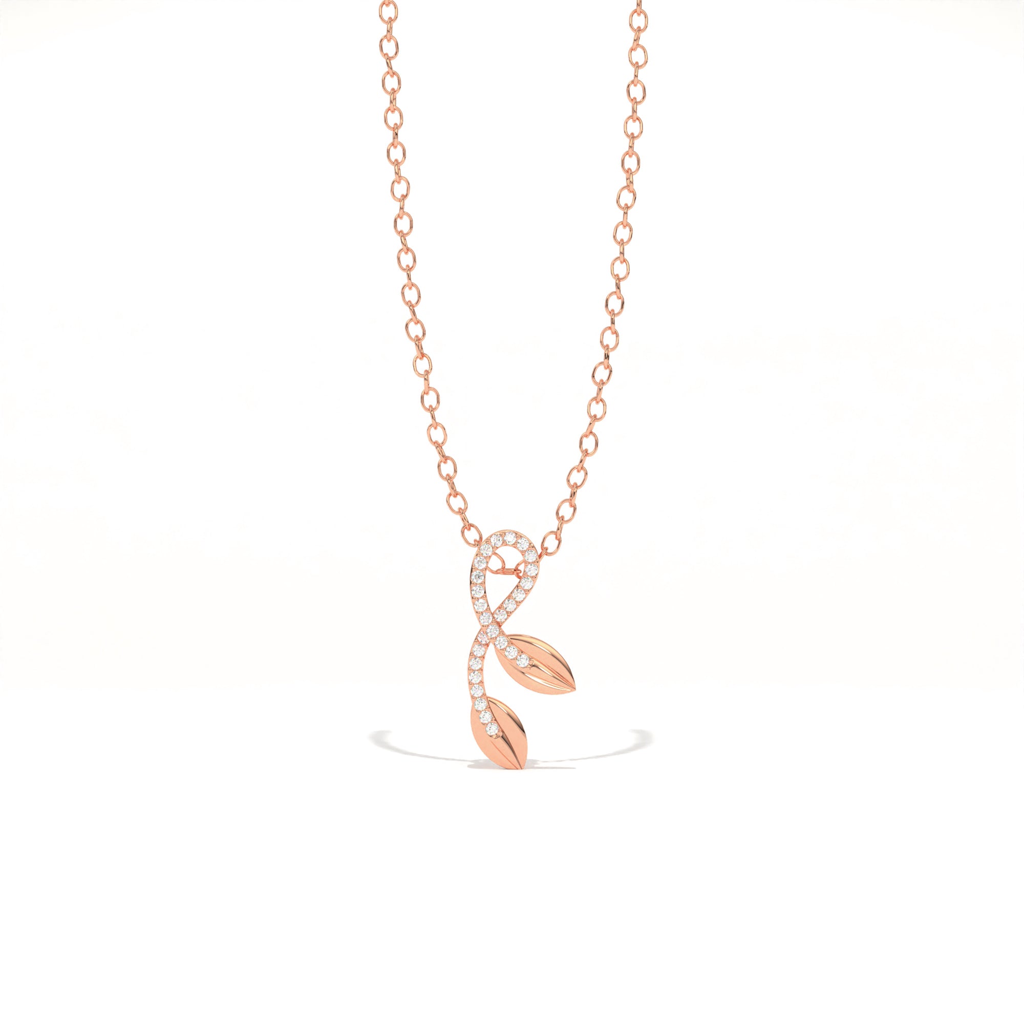 Aarinya Botanical Infinity Vine Lab-Grown Diamond Leaf Pendant, Olive Leaf Infinity Pendant