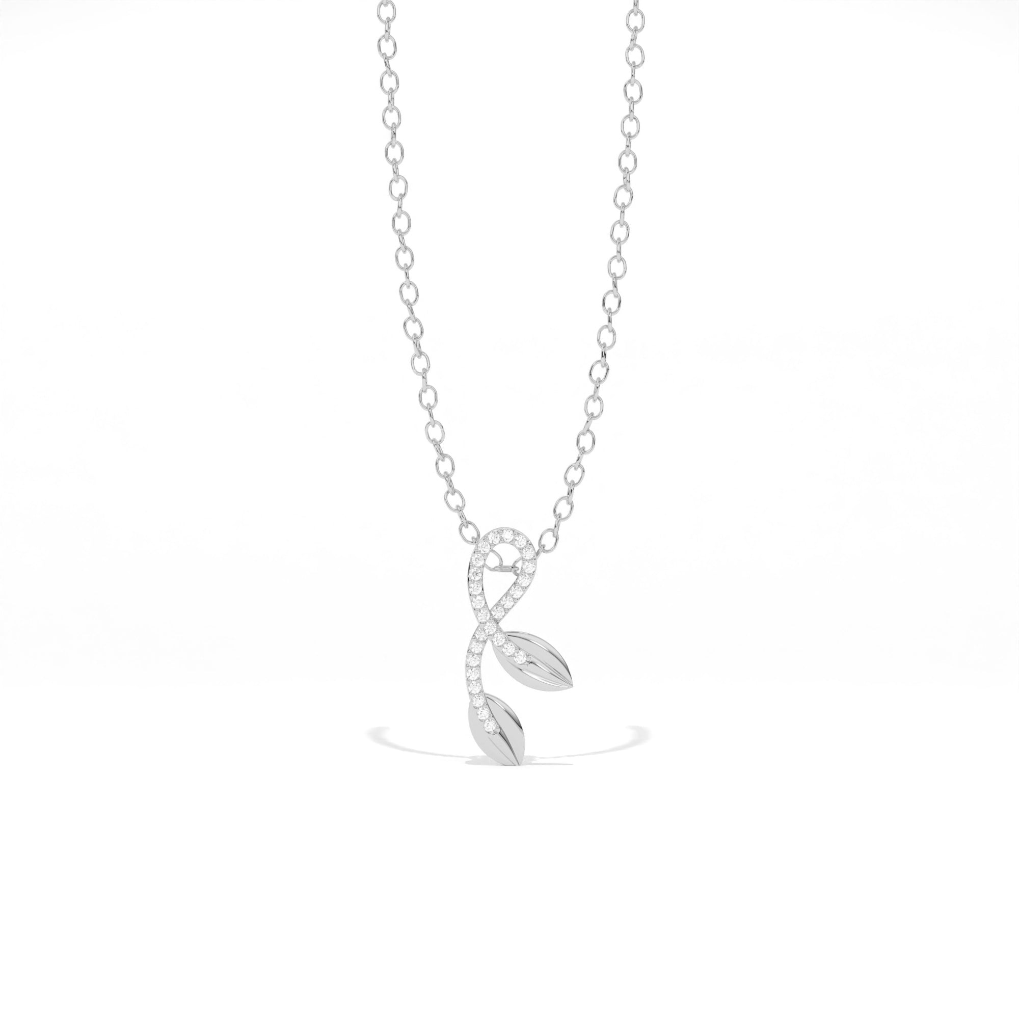 Aarinya Botanical Infinity Vine Lab-Grown Diamond Leaf Pendant, Olive Leaf Infinity Pendant