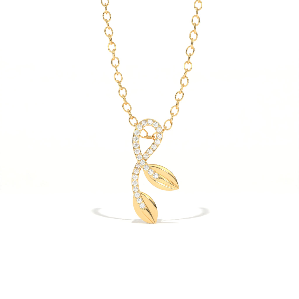Aarinya Botanical Infinity Vine Lab-Grown Diamond Leaf Pendant, Olive Leaf Infinity Pendant