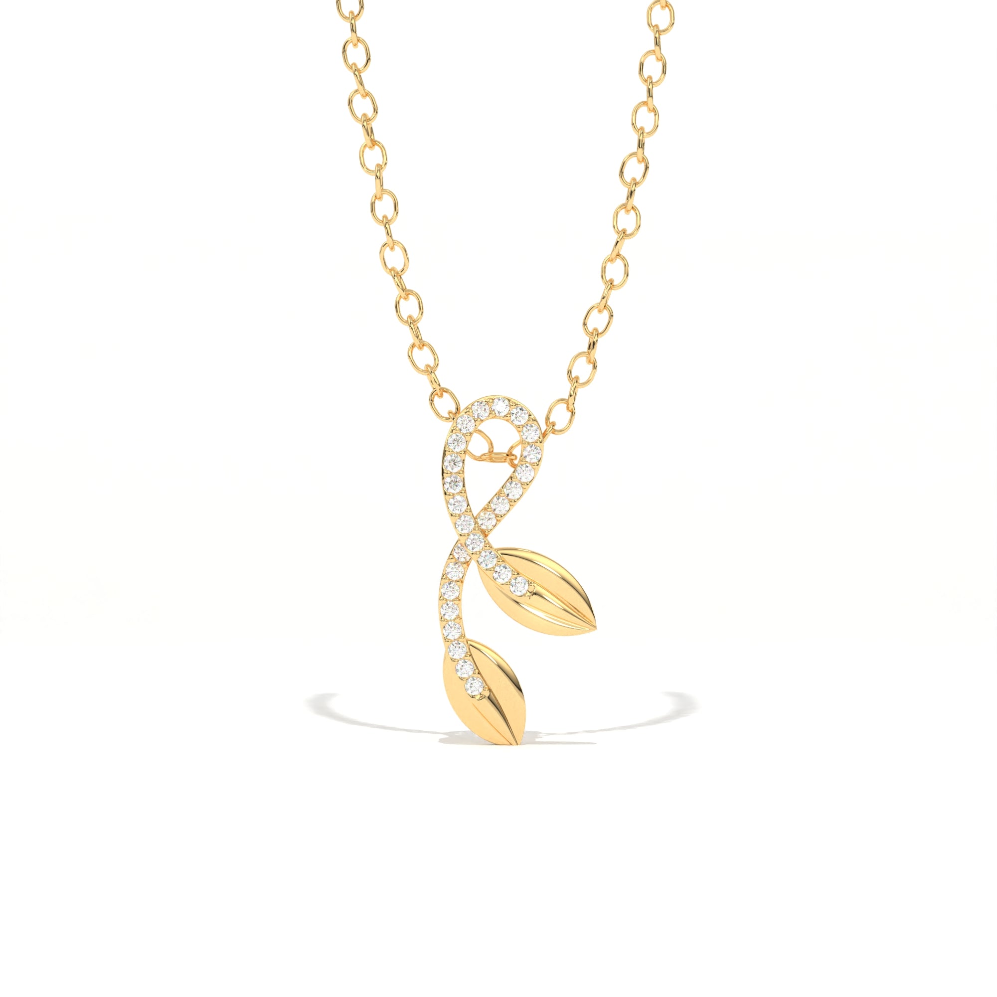 Aarinya Botanical Infinity Vine Lab-Grown Diamond Leaf Pendant, Olive Leaf Infinity Pendant