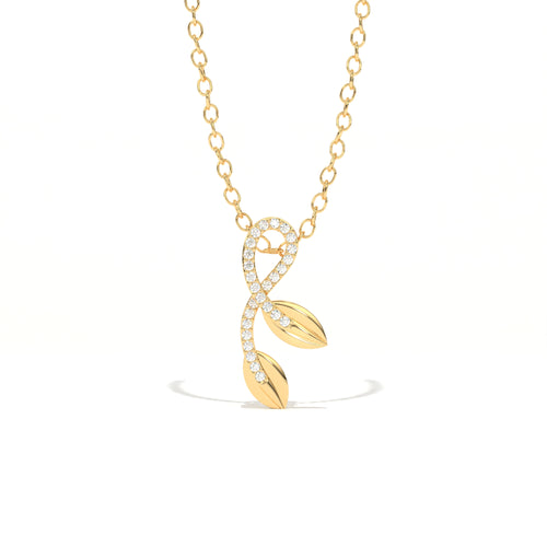 Aarinya Botanical Infinity Vine Lab-Grown Diamond Leaf Pendant, Olive Leaf Infinity Pendant