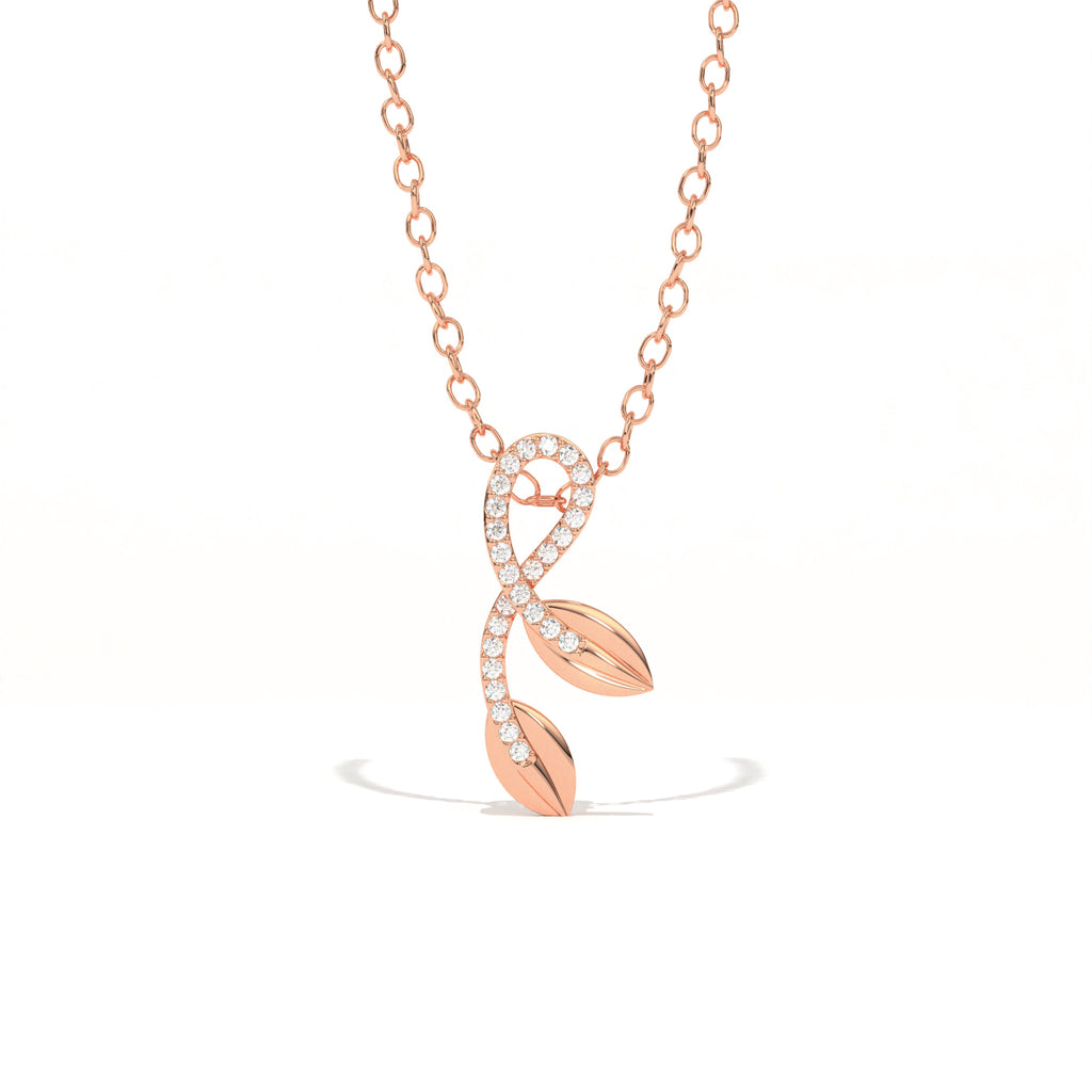 Aarinya Botanical Infinity Vine Lab-Grown Diamond Leaf Pendant, Olive Leaf Infinity Pendant