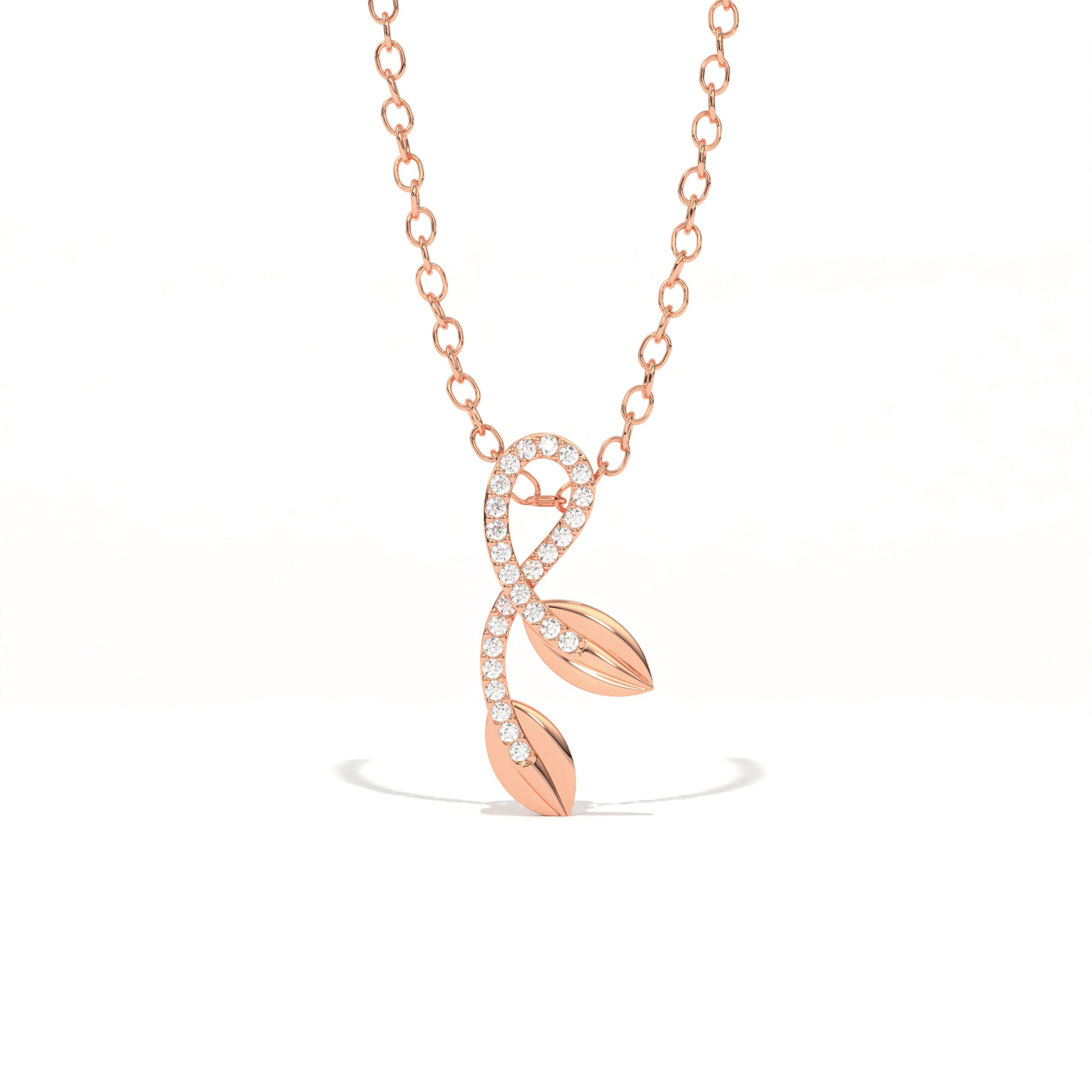 Aarinya Botanical Infinity Vine Lab-Grown Diamond Leaf Pendant, Olive Leaf Infinity Pendant