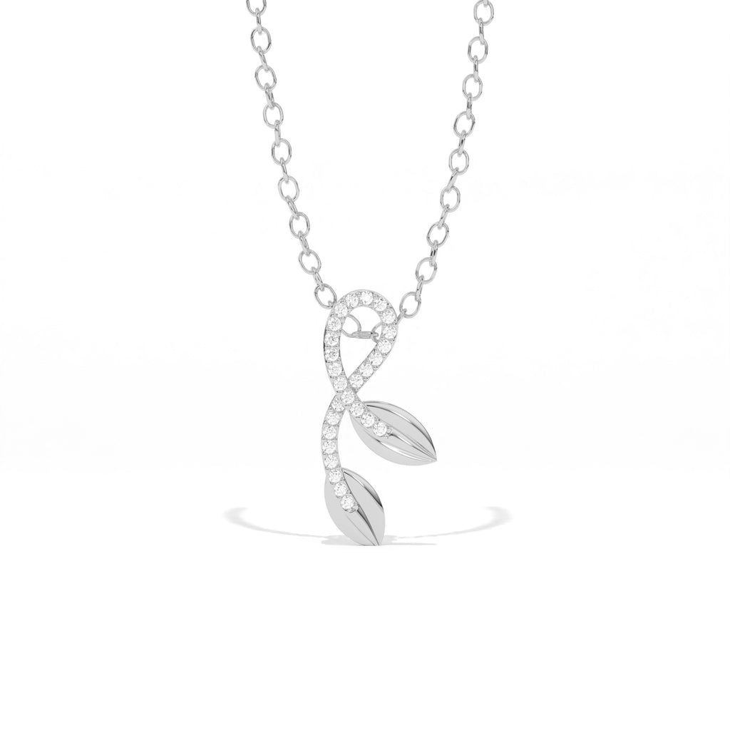 Aarinya Botanical Infinity Vine Lab-Grown Diamond Leaf Pendant, Olive Leaf Infinity Pendant