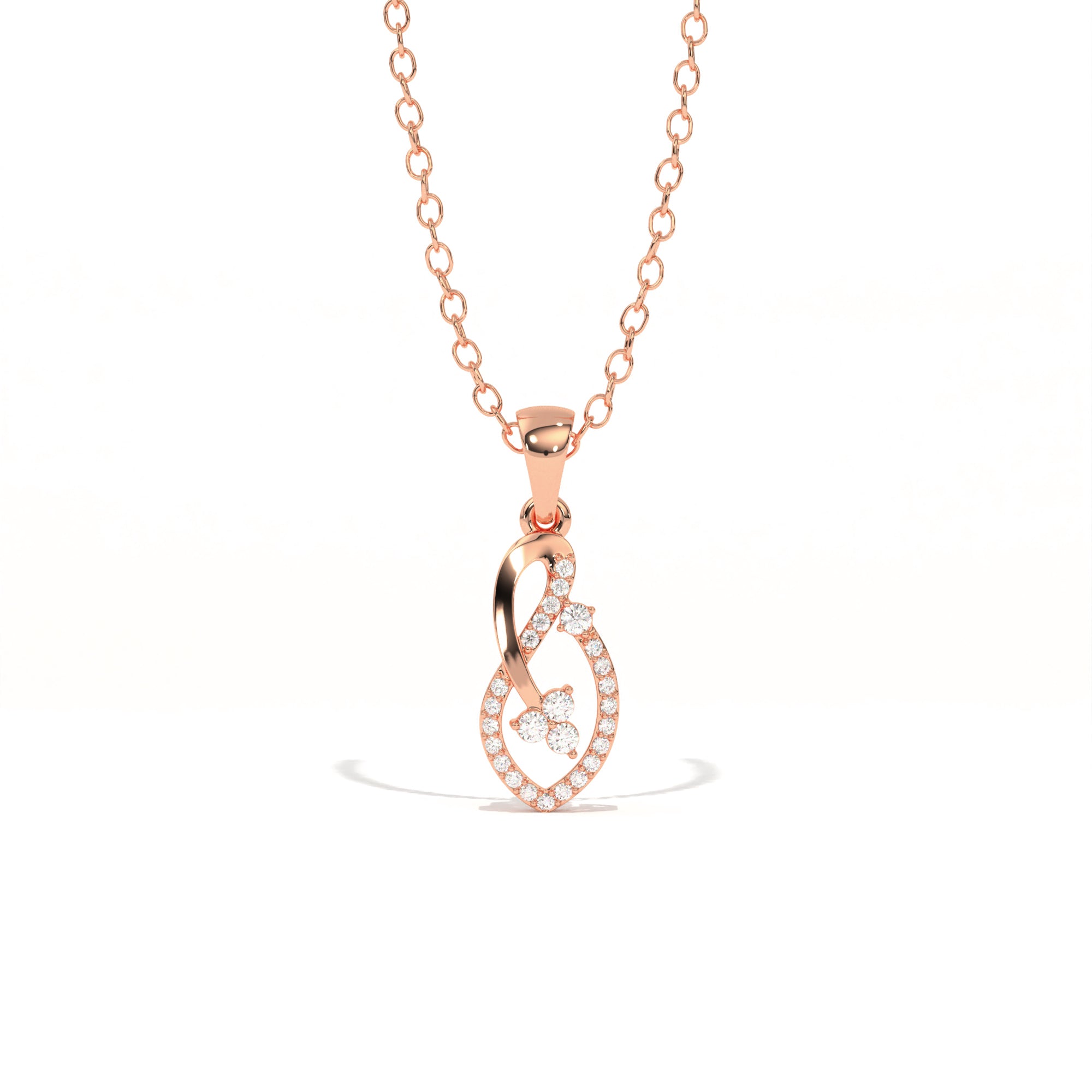 Aarinya Asymmetric Infinity Ribbon Diamond Pendant, The Centurion Minimalist Sculpted Openwork Leaf Pendant