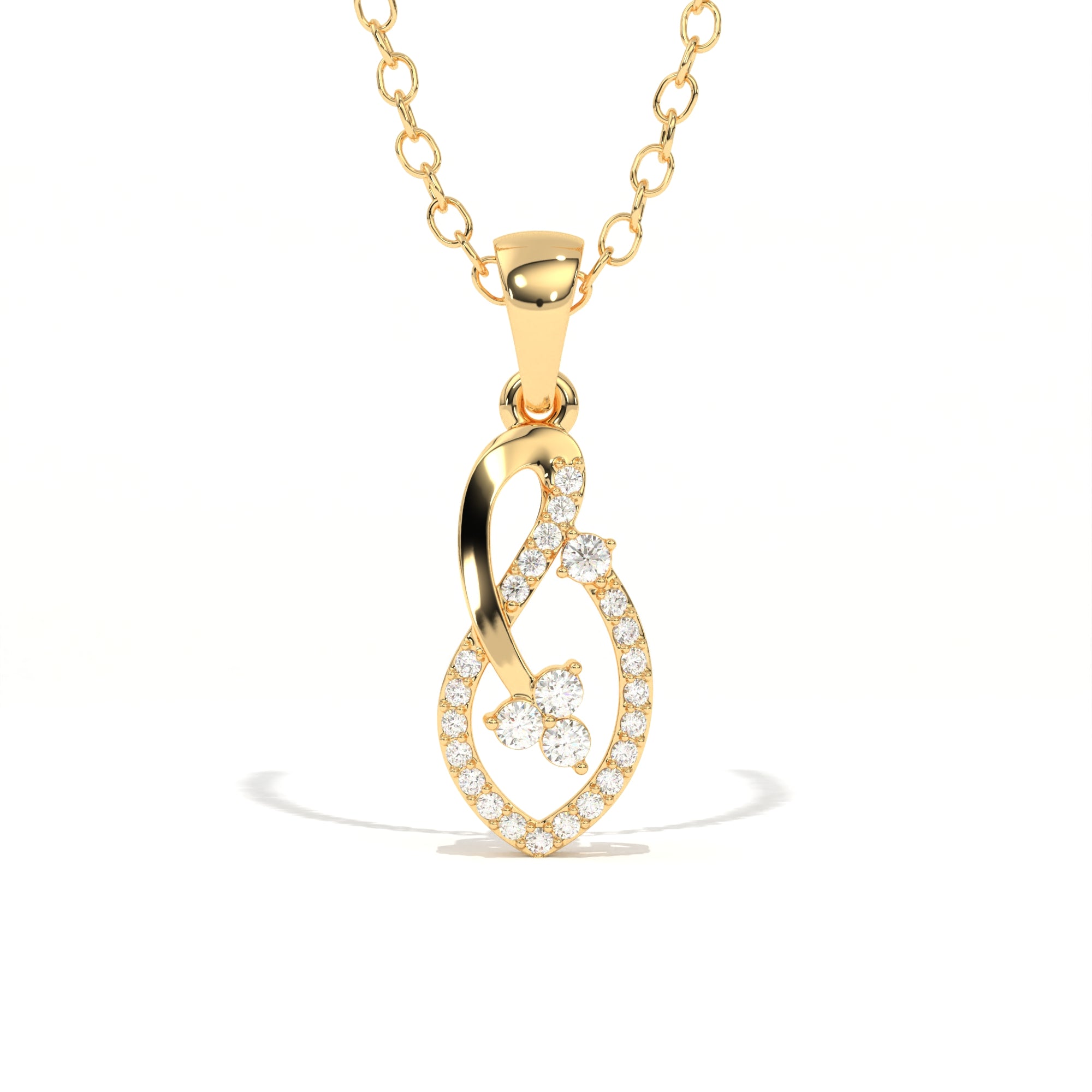 Aarinya Asymmetric Infinity Ribbon Diamond Pendant, The Centurion Minimalist Sculpted Openwork Leaf Pendant