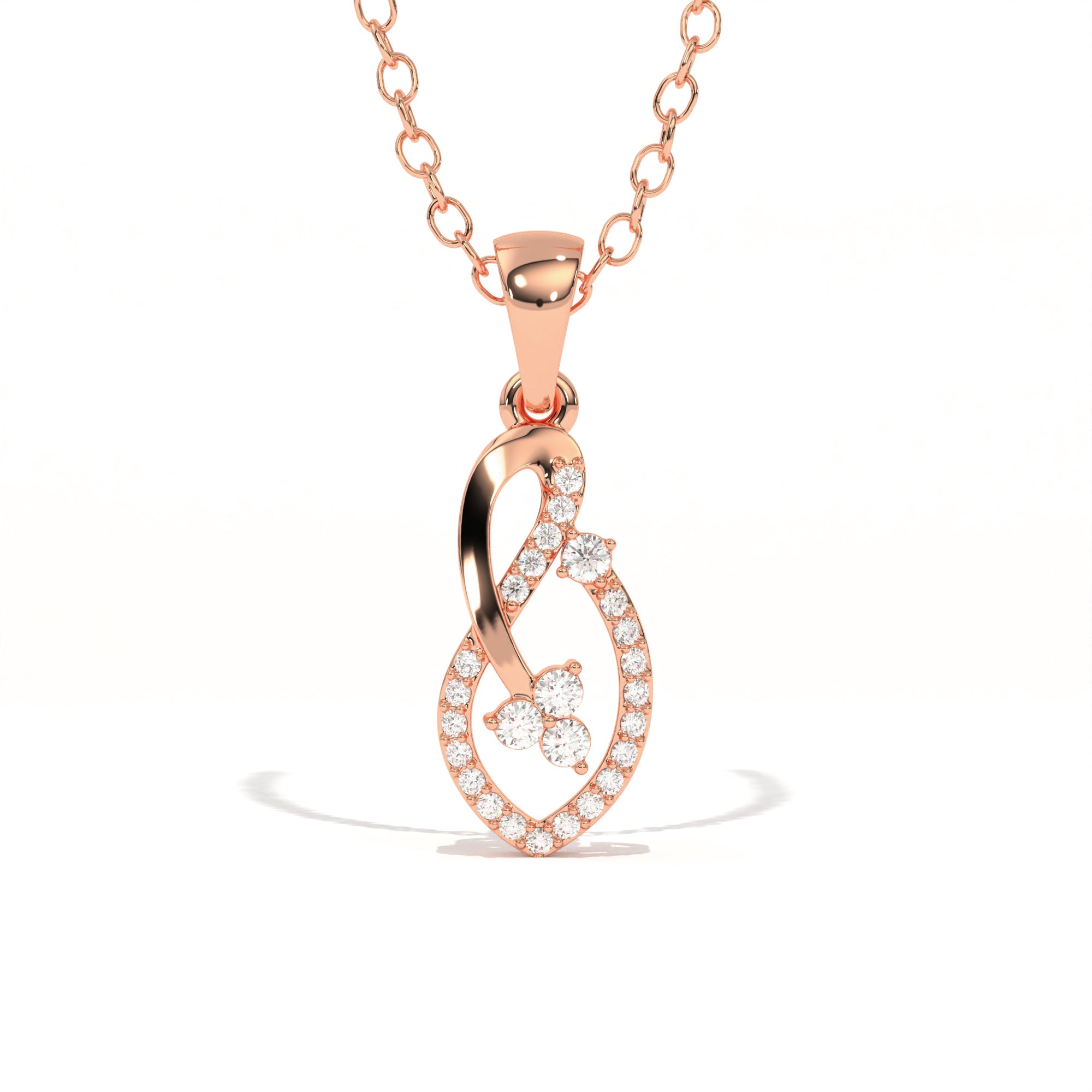 Aarinya Asymmetric Infinity Ribbon Diamond Pendant, The Centurion Minimalist Sculpted Openwork Leaf Pendant