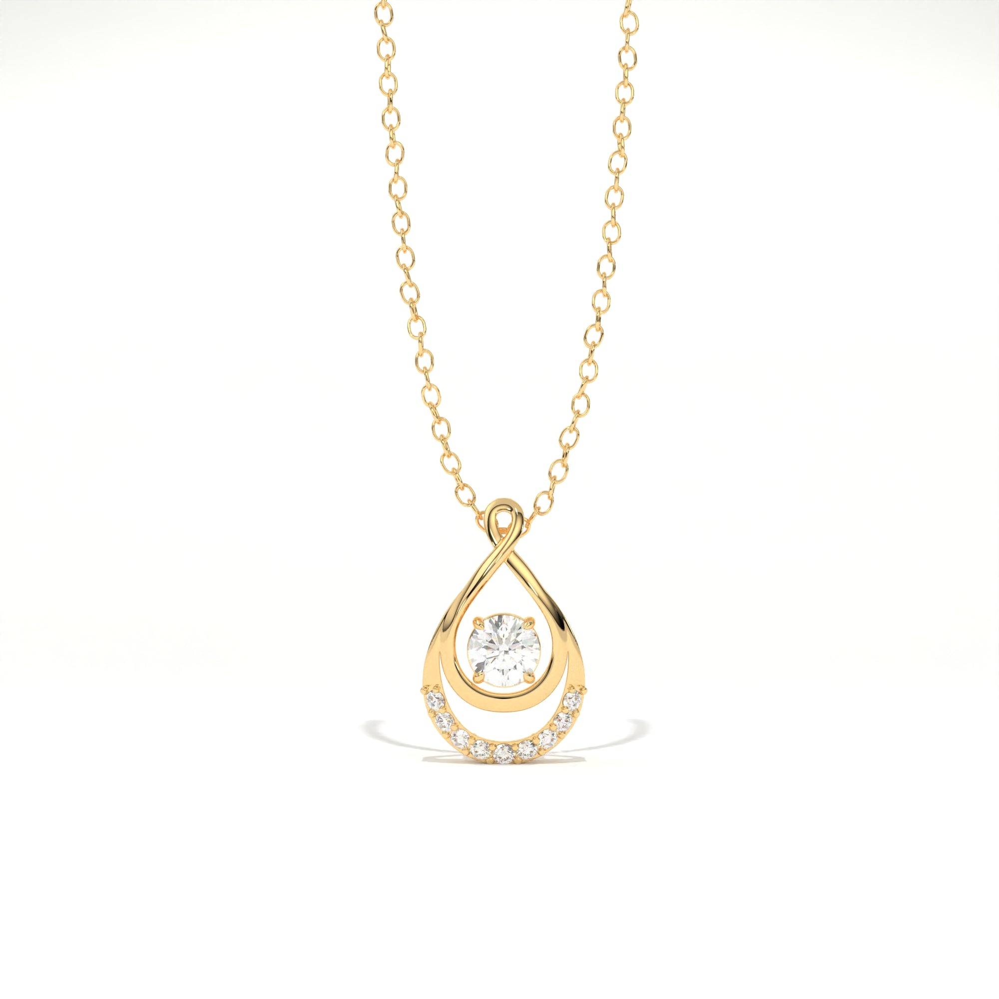 Aarinya Floating Lab-Grown Diamond Crescent Pendant, Lab Grown Diamond Infinity Twist Teardrop Charm