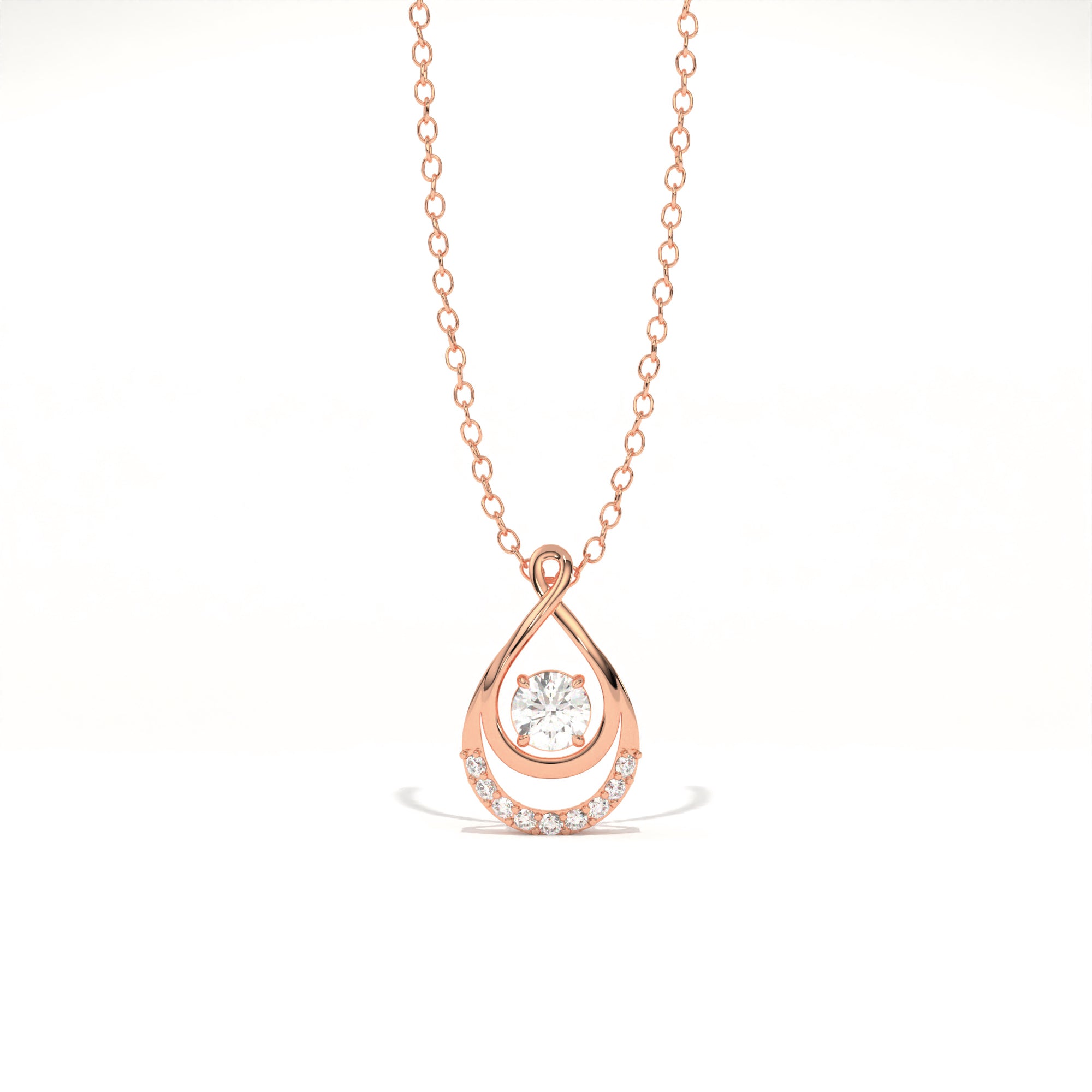 Aarinya Floating Lab-Grown Diamond Crescent Pendant, Lab Grown Diamond Infinity Twist Teardrop Charm