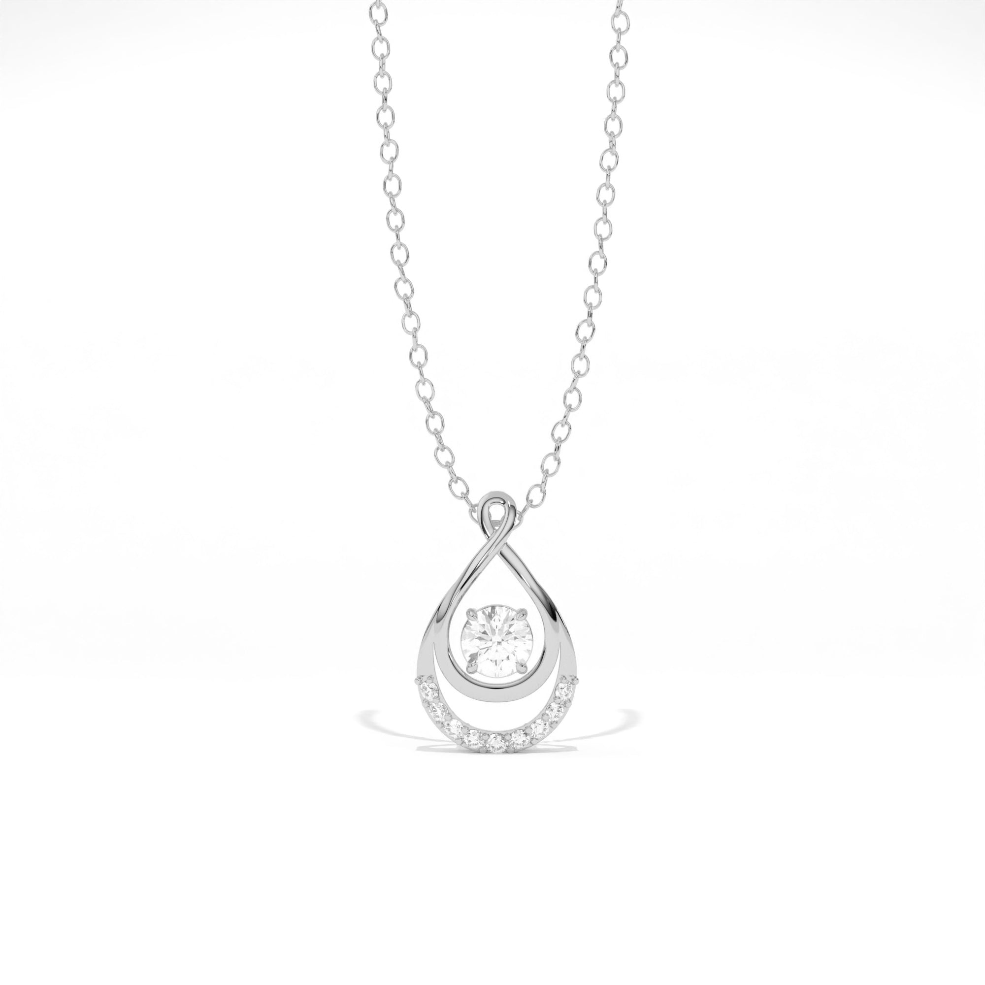 Aarinya Floating Lab-Grown Diamond Crescent Pendant, Lab Grown Diamond Infinity Twist Teardrop Charm