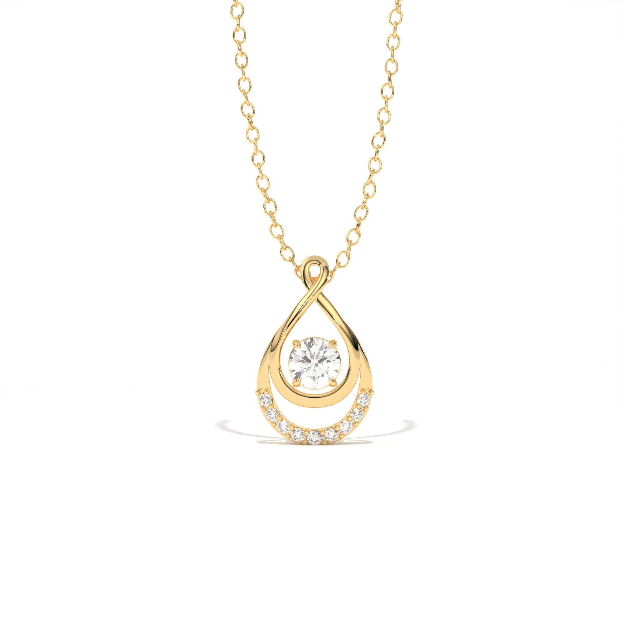 Aarinya Floating Lab-Grown Diamond Crescent Pendant, Lab Grown Diamond Infinity Twist Teardrop Charm