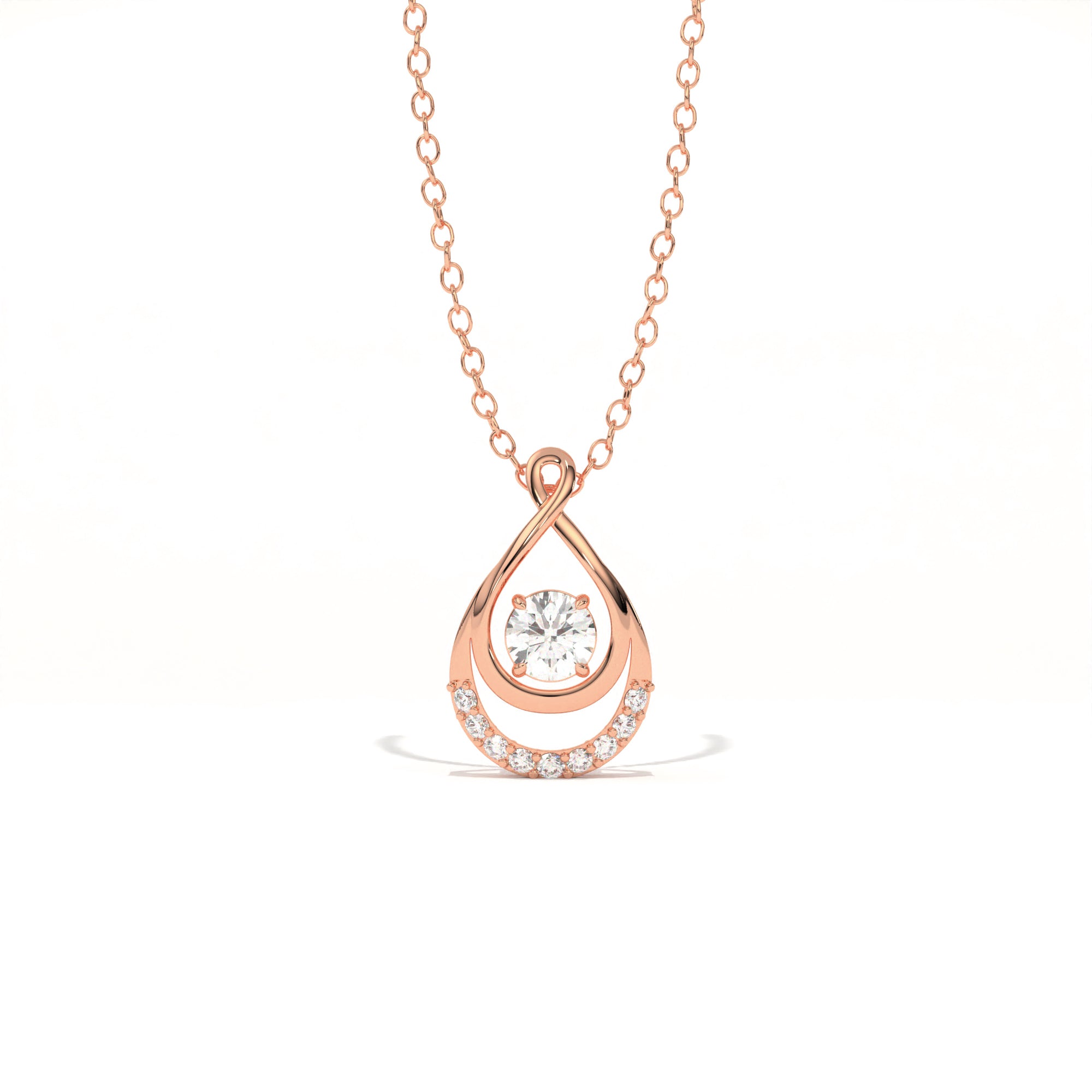 Aarinya Floating Lab-Grown Diamond Crescent Pendant, Lab Grown Diamond Infinity Twist Teardrop Charm