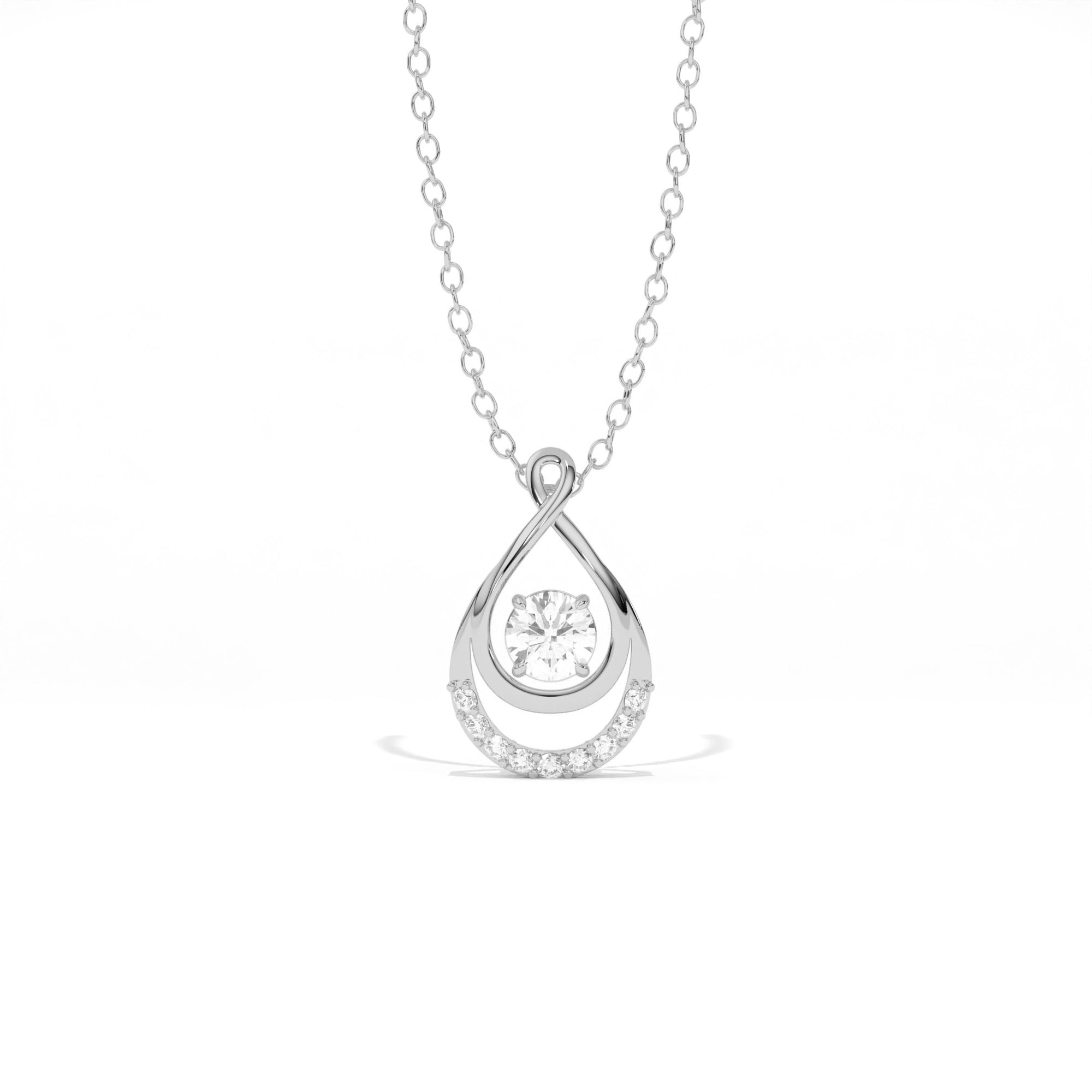 Aarinya Floating Lab-Grown Diamond Crescent Pendant, Lab Grown Diamond Infinity Twist Teardrop Charm