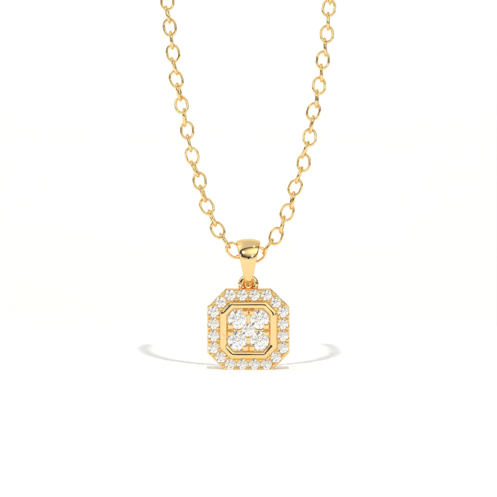 Aarinya Deco Quad-Solitaire Diamond Geometric Pendant, The Centurion Minimalist Tiered Illusion Cushion Pendant
