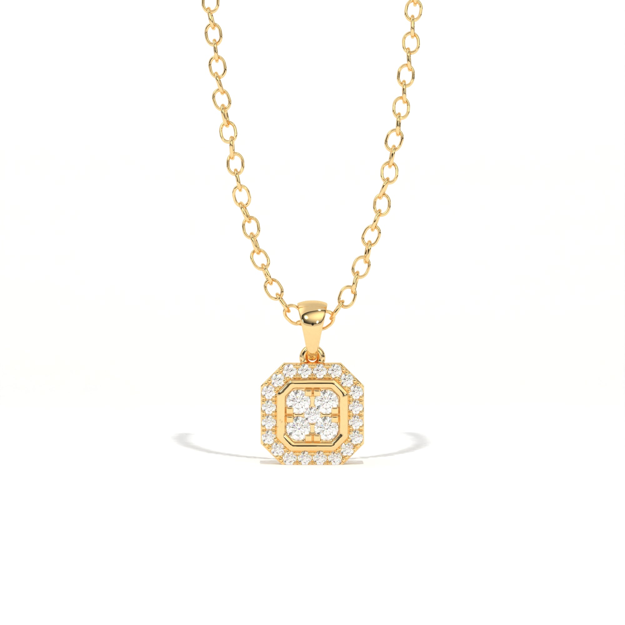 Aarinya Deco Quad-Solitaire Diamond Geometric Pendant, The Centurion Minimalist Tiered Illusion Cushion Pendant