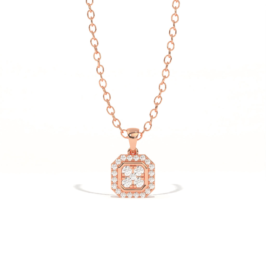 Aarinya Deco Quad-Solitaire Diamond Geometric Pendant, The Centurion Minimalist Tiered Illusion Cushion Pendant