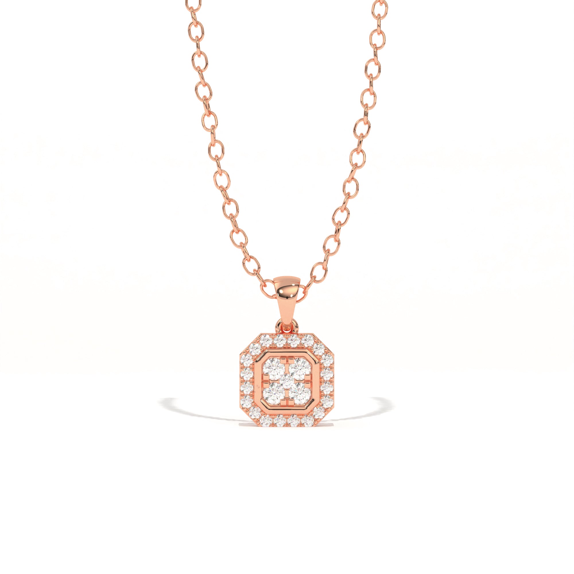 Aarinya Deco Quad-Solitaire Diamond Geometric Pendant, The Centurion Minimalist Tiered Illusion Cushion Pendant