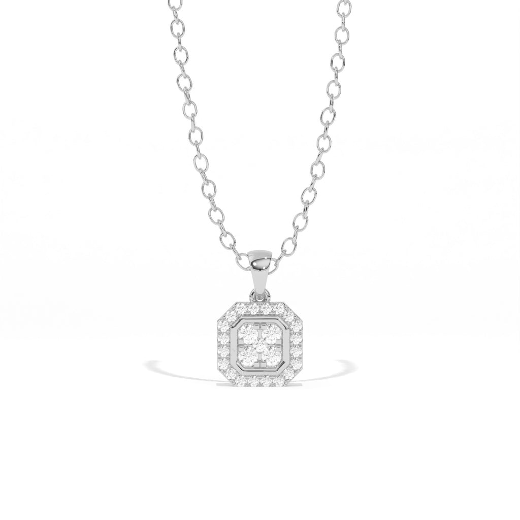 Aarinya Deco Quad-Solitaire Diamond Geometric Pendant, The Centurion Minimalist Tiered Illusion Cushion Pendant