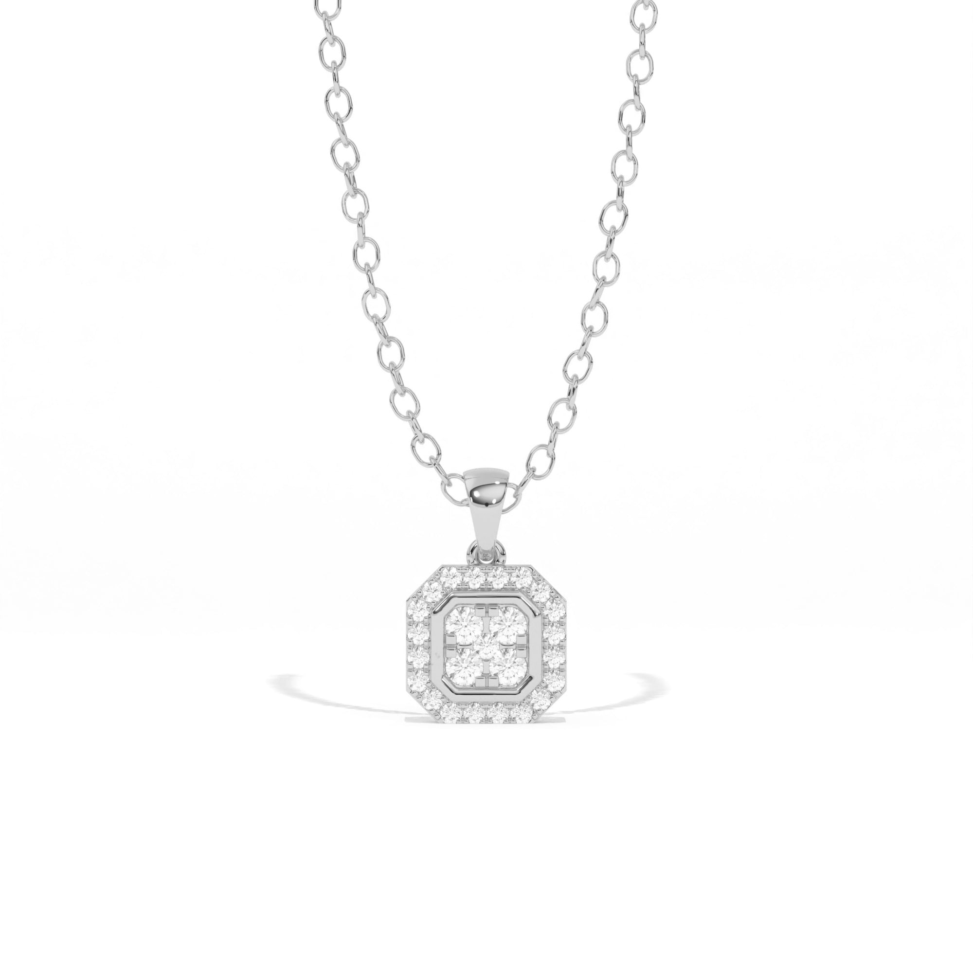 Aarinya Deco Quad-Solitaire Diamond Geometric Pendant, The Centurion Minimalist Tiered Illusion Cushion Pendant