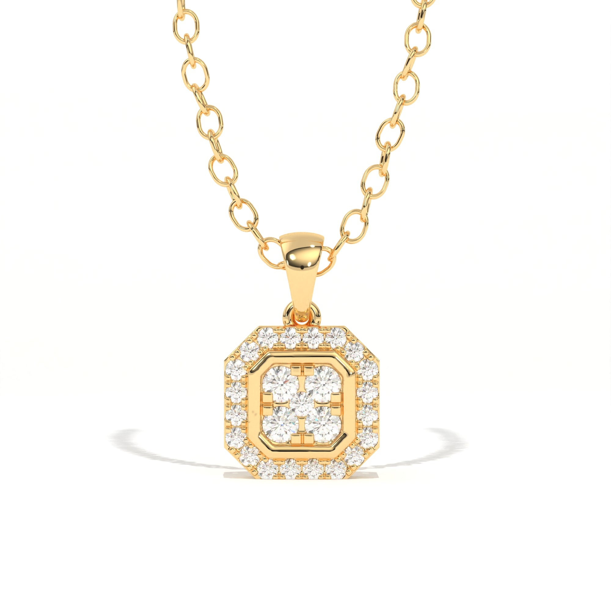 Aarinya Deco Quad-Solitaire Diamond Geometric Pendant, The Centurion Minimalist Tiered Illusion Cushion Pendant