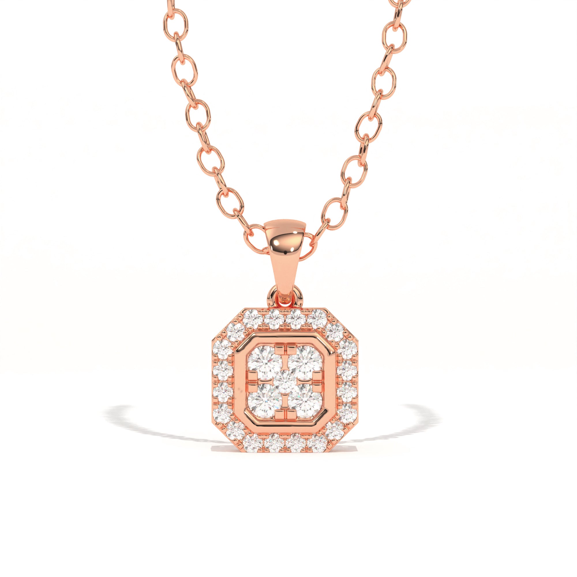 Aarinya Deco Quad-Solitaire Diamond Geometric Pendant, The Centurion Minimalist Tiered Illusion Cushion Pendant