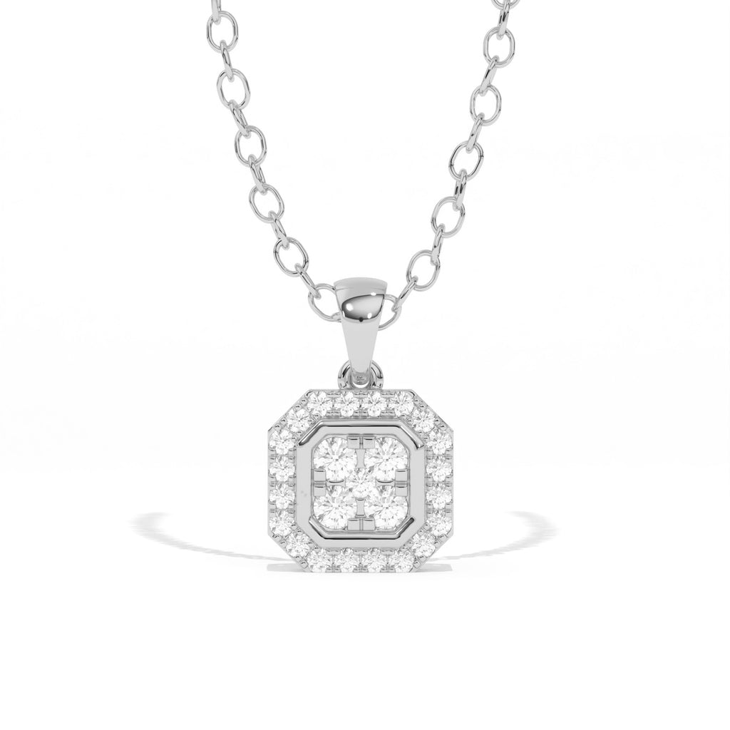 Aarinya Deco Quad-Solitaire Diamond Geometric Pendant, The Centurion Minimalist Tiered Illusion Cushion Pendant