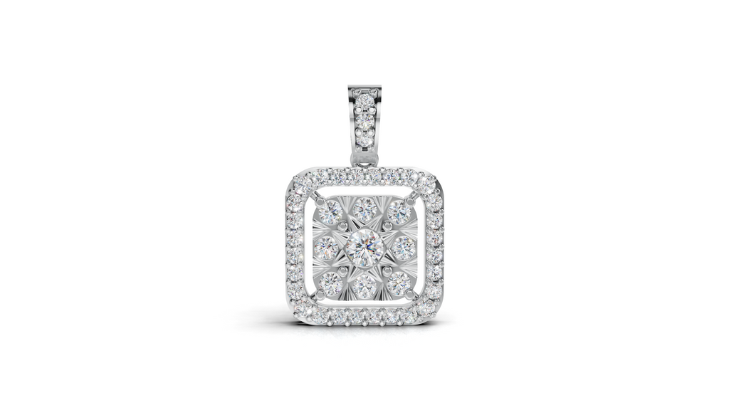 Aarinya Celestia Starburst Lab-Grown Diamond Pendant, Aura Square Cushion Halo Pendant