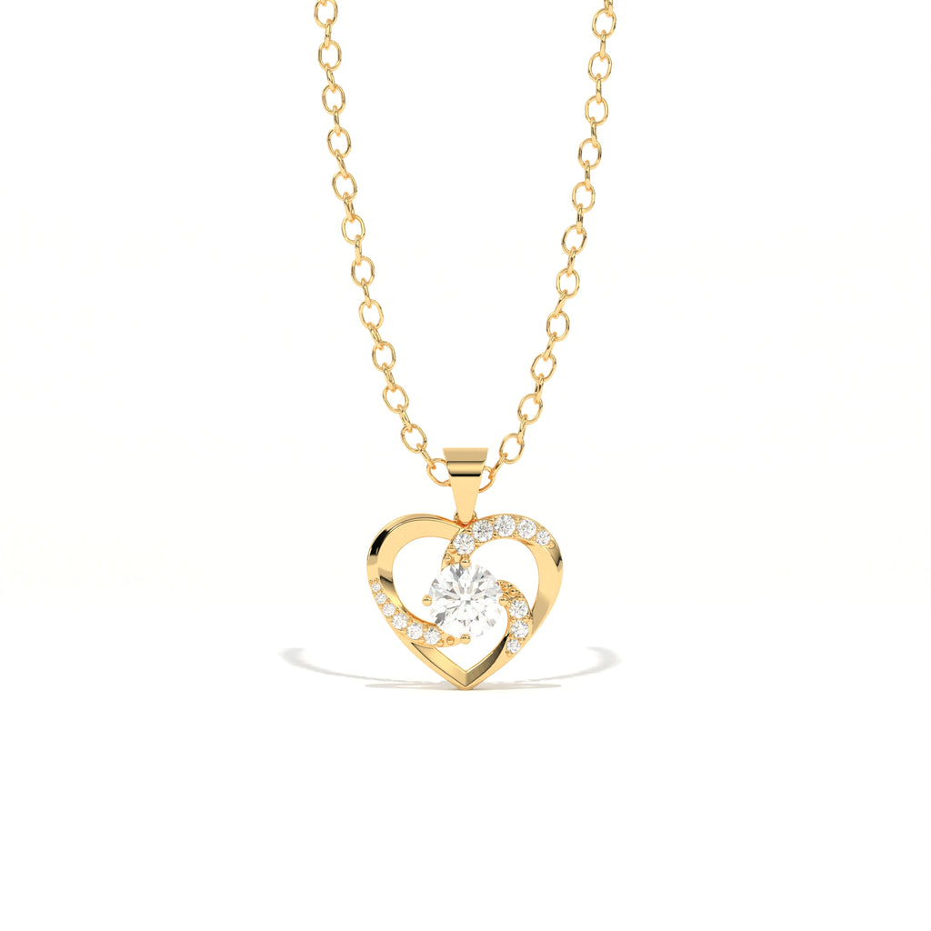 Aarinya Interlocking Heart Solitaire Lab-Grown Diamond Pendant, The Minimalist Sculpted Serpentine Heart Pendant