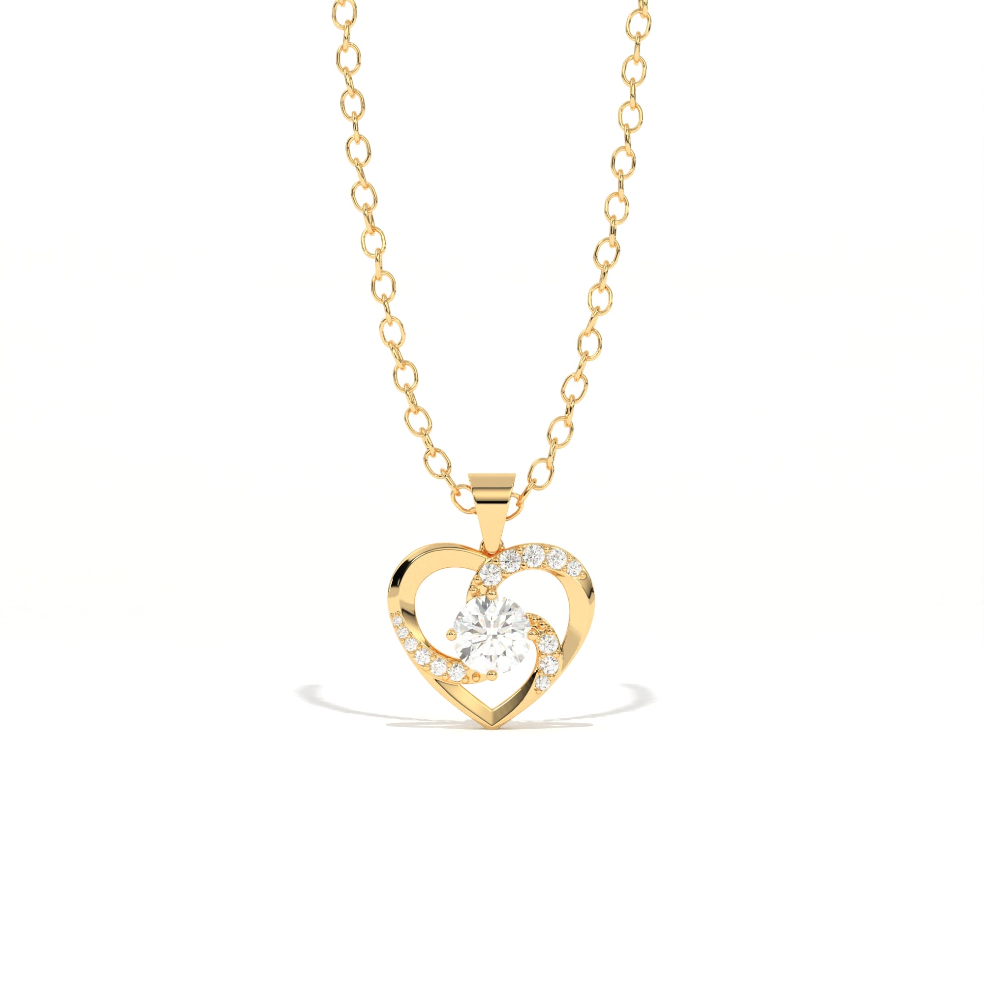 Aarinya Interlocking Heart Solitaire Lab-Grown Diamond Pendant, The Minimalist Sculpted Serpentine Heart Pendant
