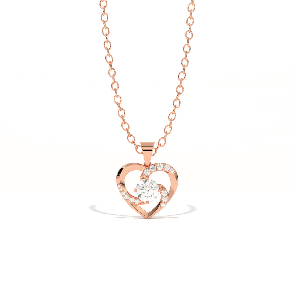 Aarinya Interlocking Heart Solitaire Lab-Grown Diamond Pendant, The Minimalist Sculpted Serpentine Heart Pendant