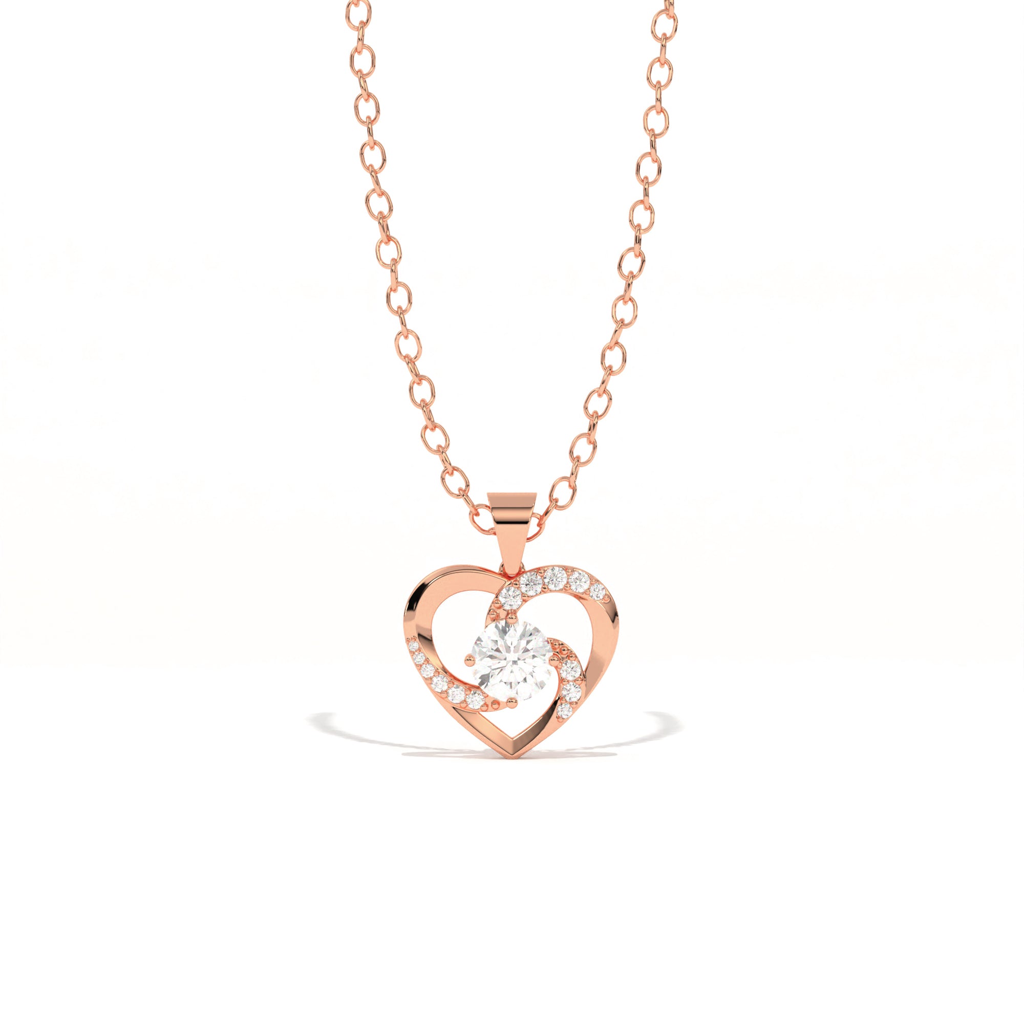 Aarinya Interlocking Heart Solitaire Lab-Grown Diamond Pendant, The Minimalist Sculpted Serpentine Heart Pendant