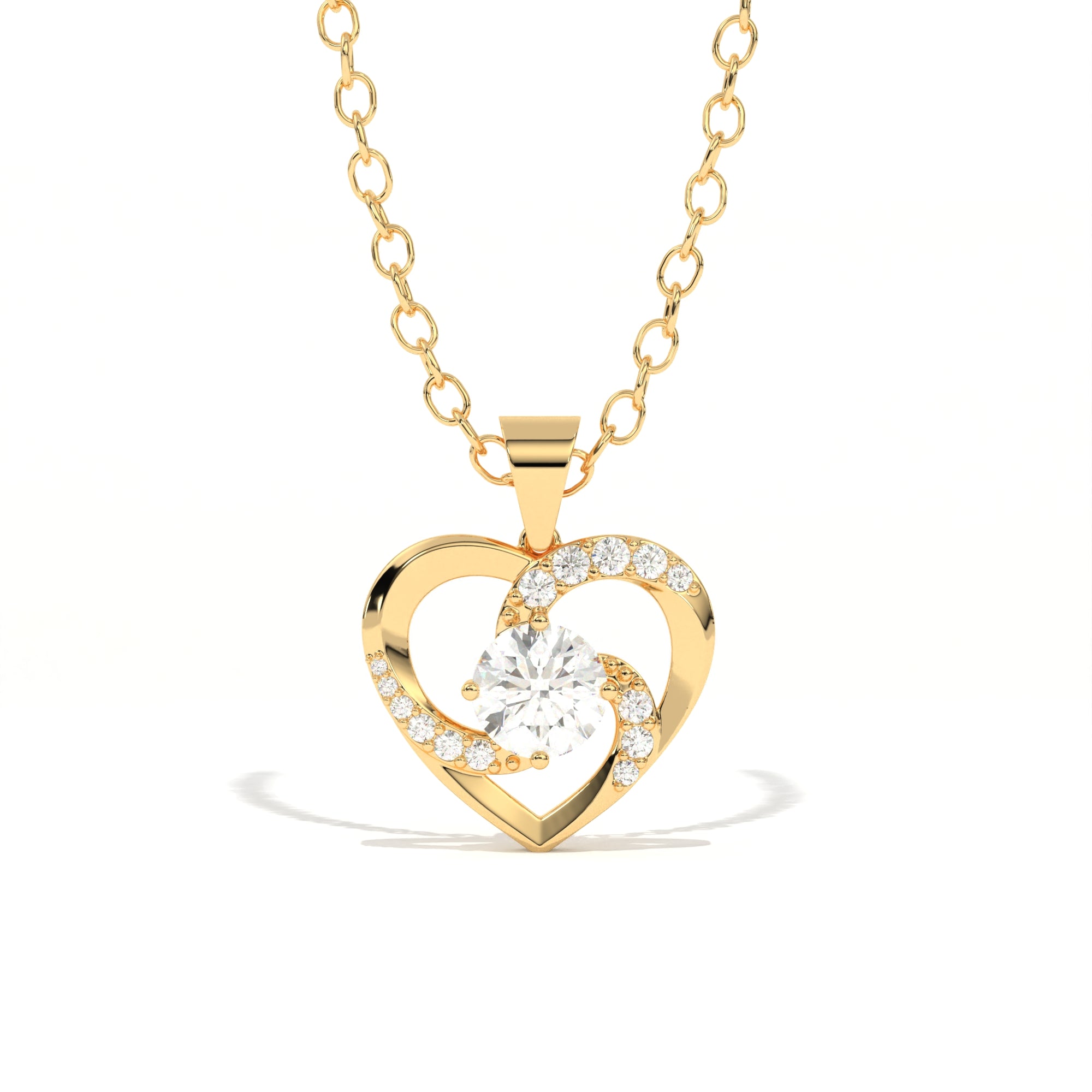 Aarinya Interlocking Heart Solitaire Lab-Grown Diamond Pendant, The Minimalist Sculpted Serpentine Heart Pendant
