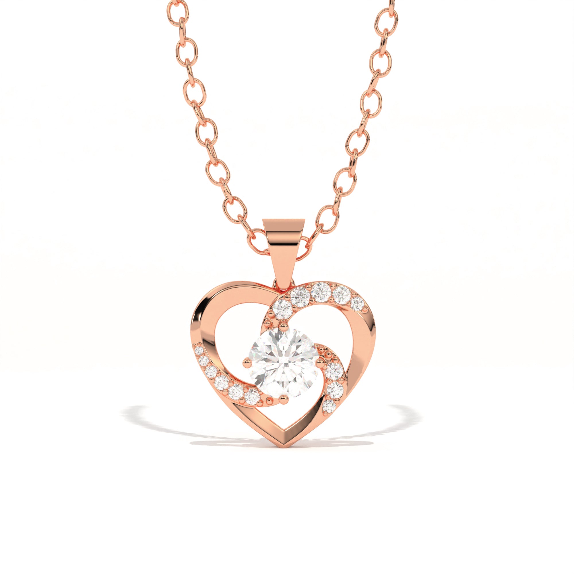 Aarinya Interlocking Heart Solitaire Lab-Grown Diamond Pendant, The Minimalist Sculpted Serpentine Heart Pendant
