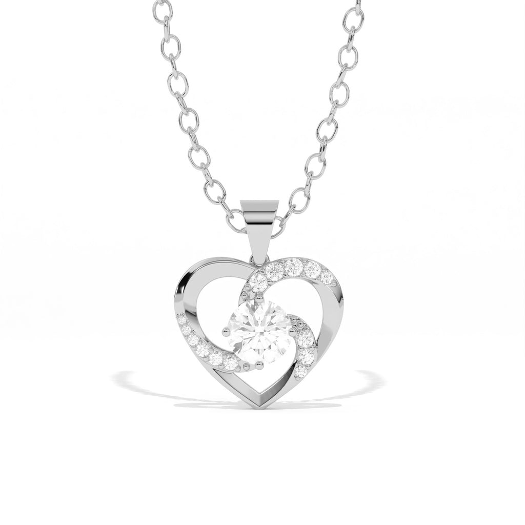 Aarinya Interlocking Heart Solitaire Lab-Grown Diamond Pendant, The Minimalist Sculpted Serpentine Heart Pendant