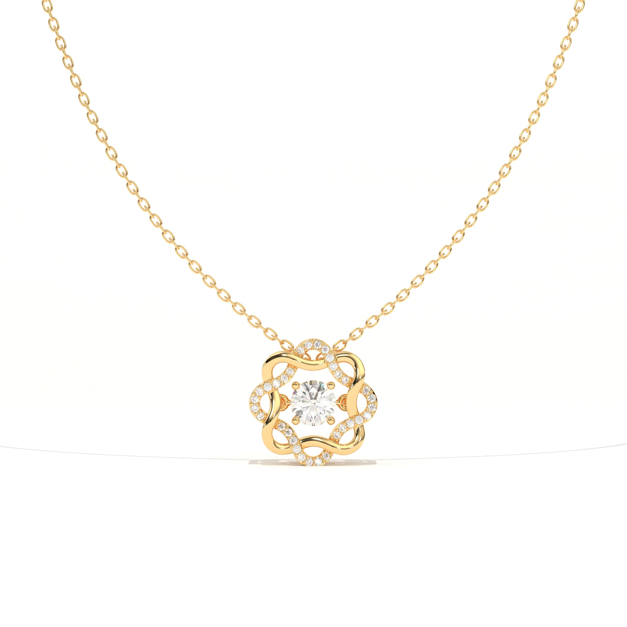 Aarinya Wave Dancing Solitaire Diamond Rosette Pendant