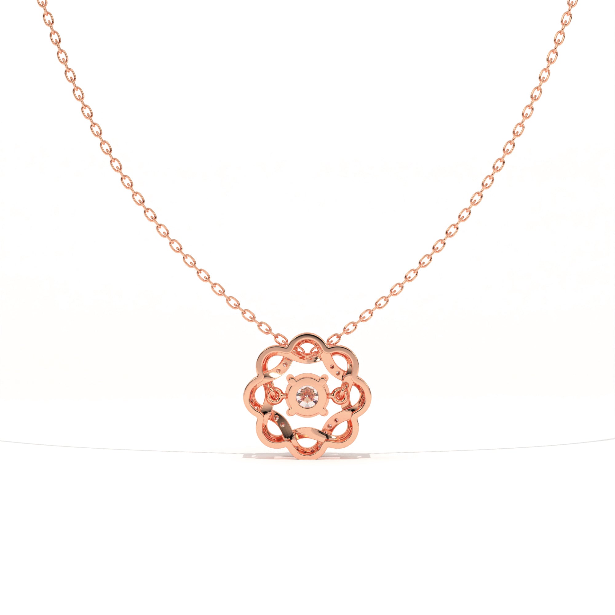 Aarinya Wave Dancing Solitaire Diamond Rosette Pendant