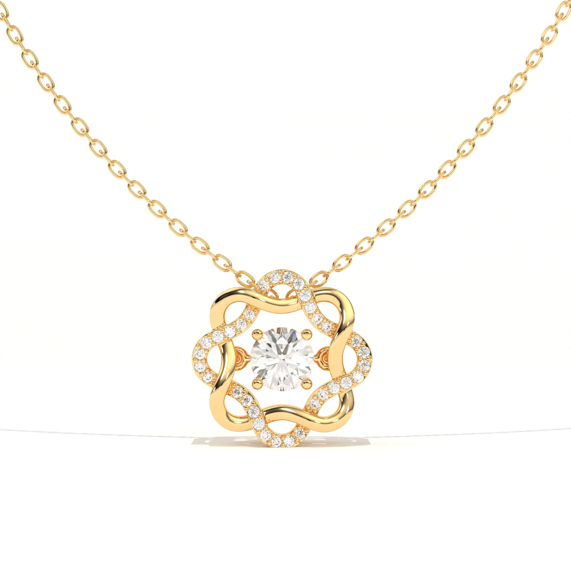 Aarinya Wave Dancing Solitaire Diamond Rosette Pendant