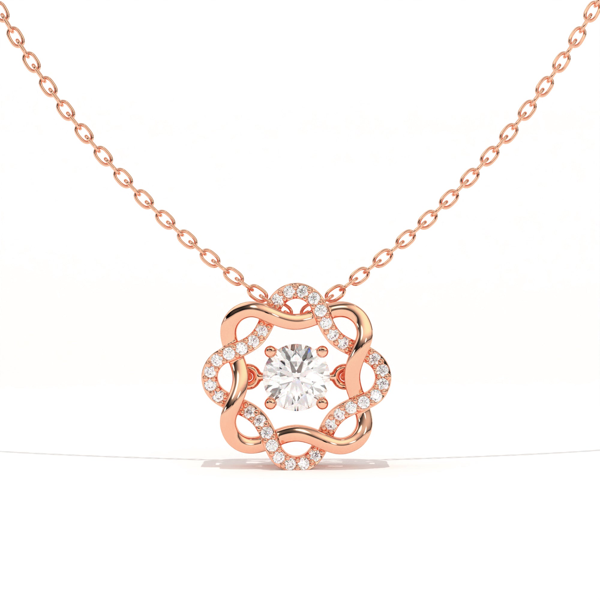 Aarinya Wave Dancing Solitaire Diamond Rosette Pendant