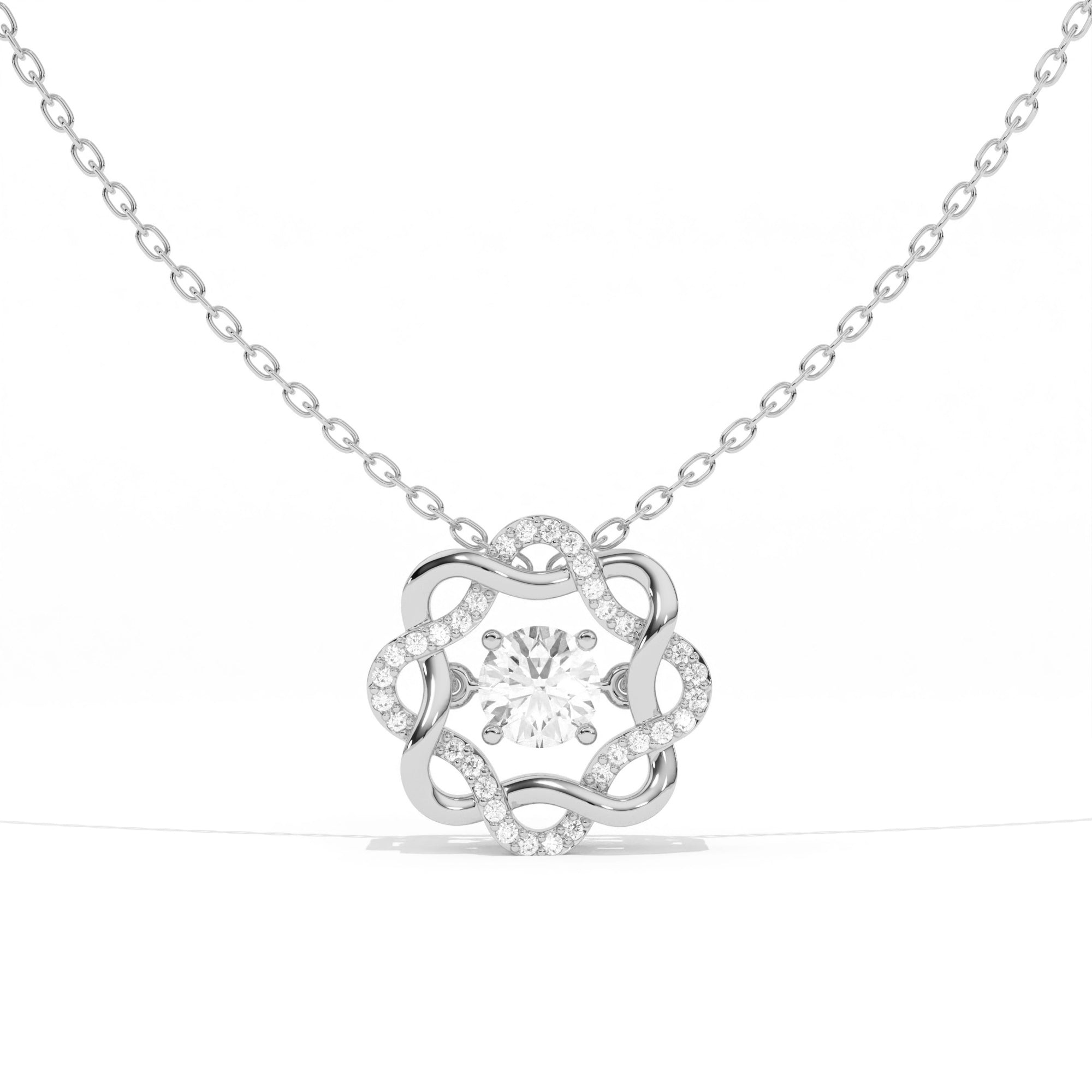 Aarinya Wave Dancing Solitaire Diamond Rosette Pendant
