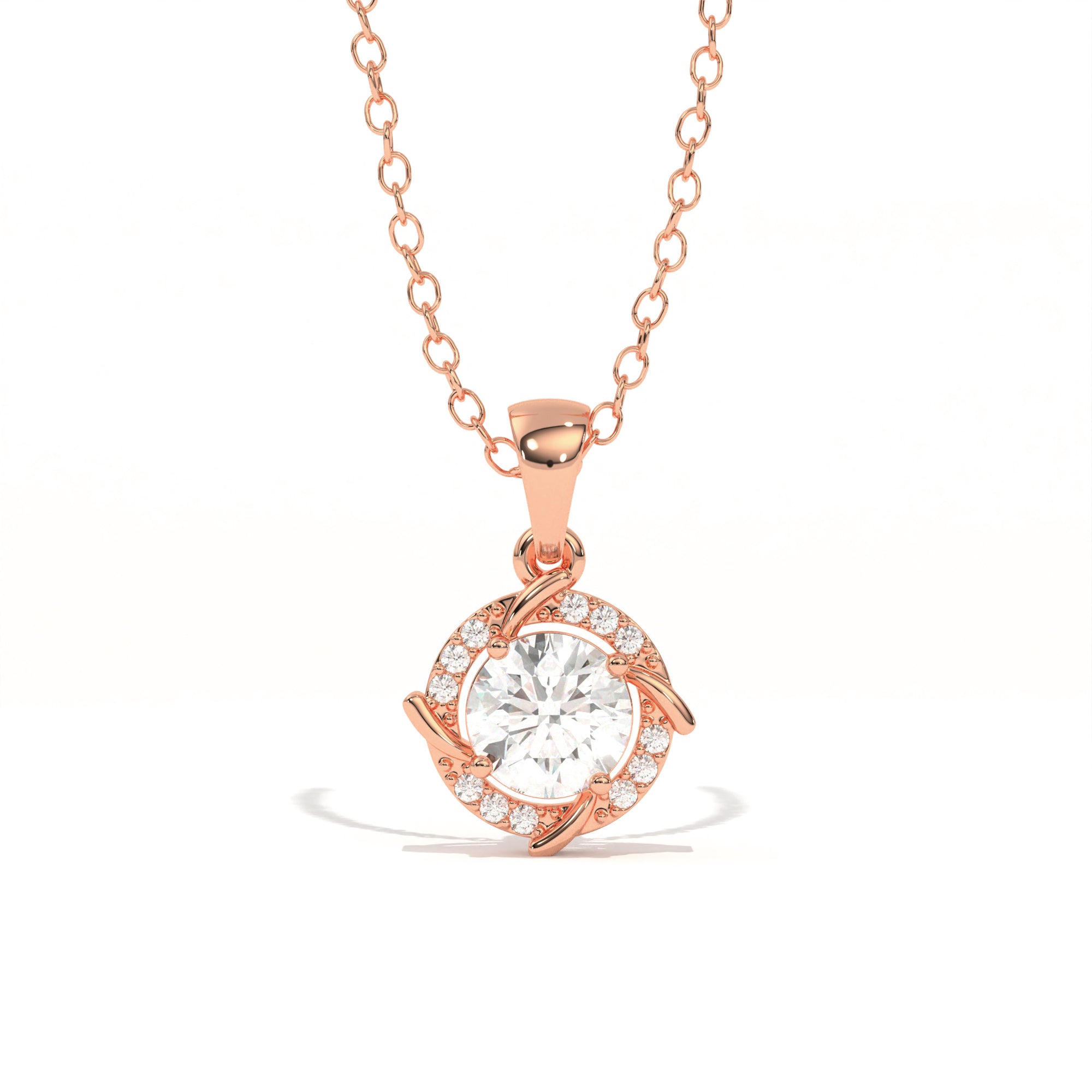 Aarinya Spiral Halo Lab-Grown Diamond Pendant, The Centurion Minimalist Concentric Swirl Ribbon Pendant