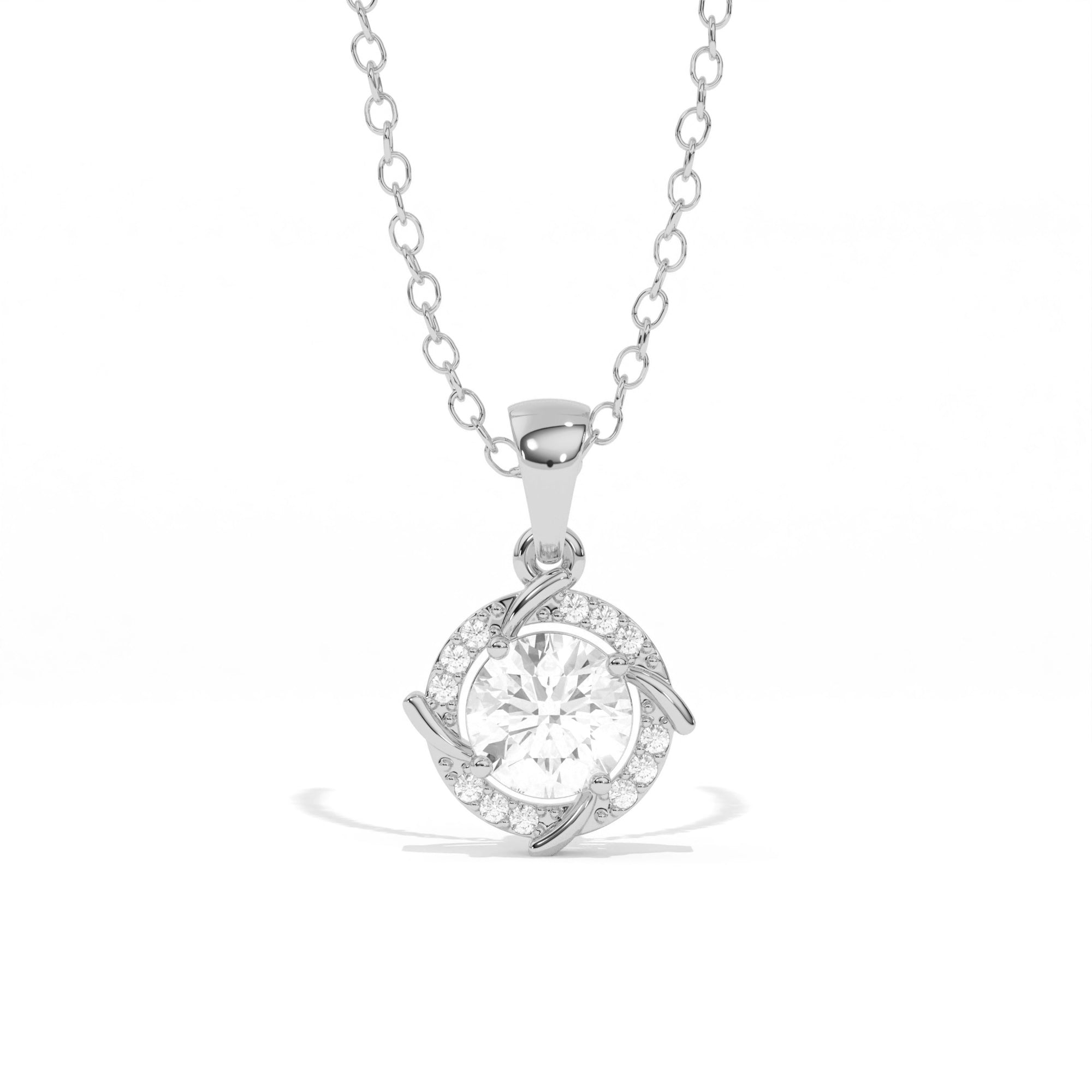 Aarinya Spiral Halo Lab-Grown Diamond Pendant, The Centurion Minimalist Concentric Swirl Ribbon Pendant