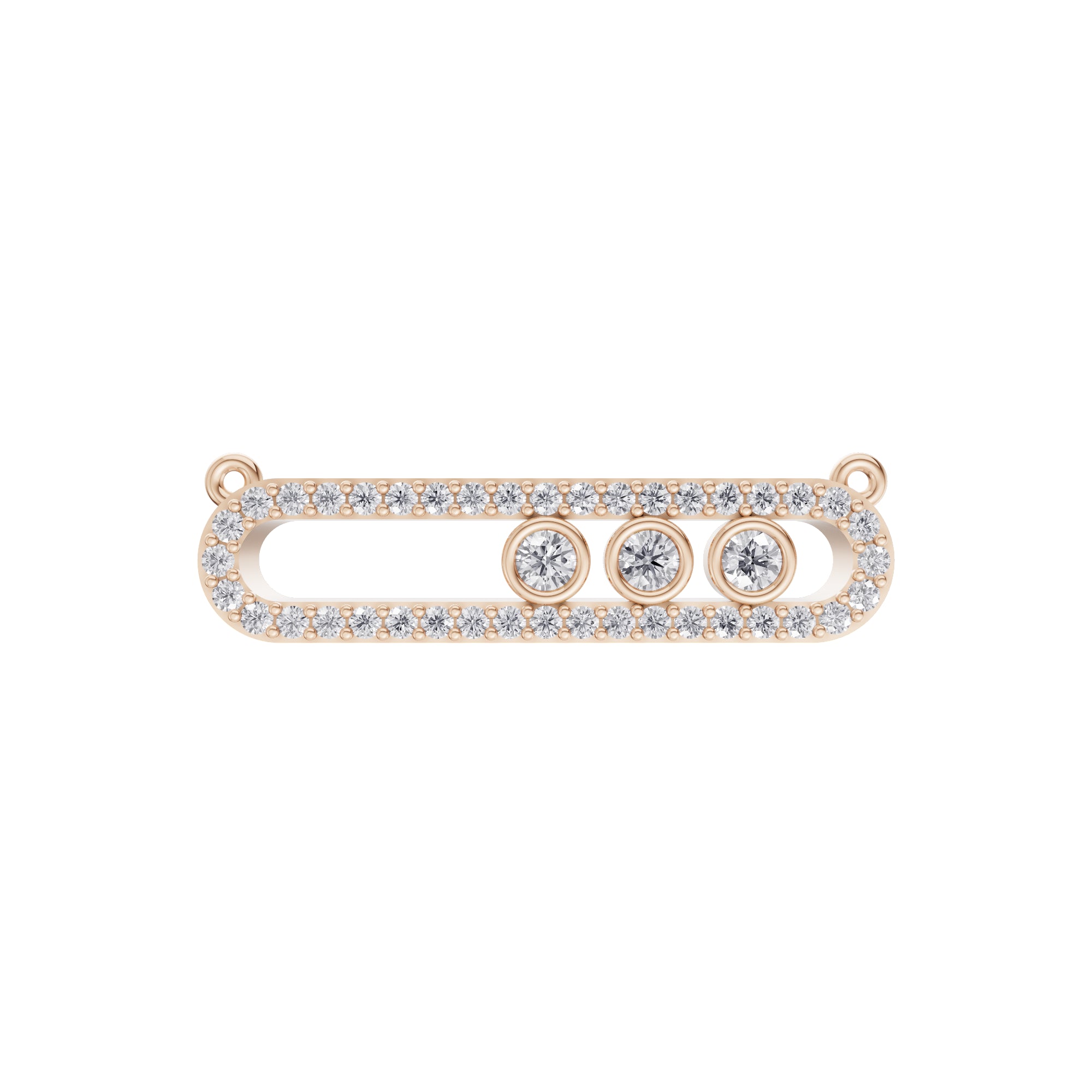 Aarinya Bezel Trio Floating Diamond Bar Pendant, The Kinetic Triad Horizontal Bar Pendant