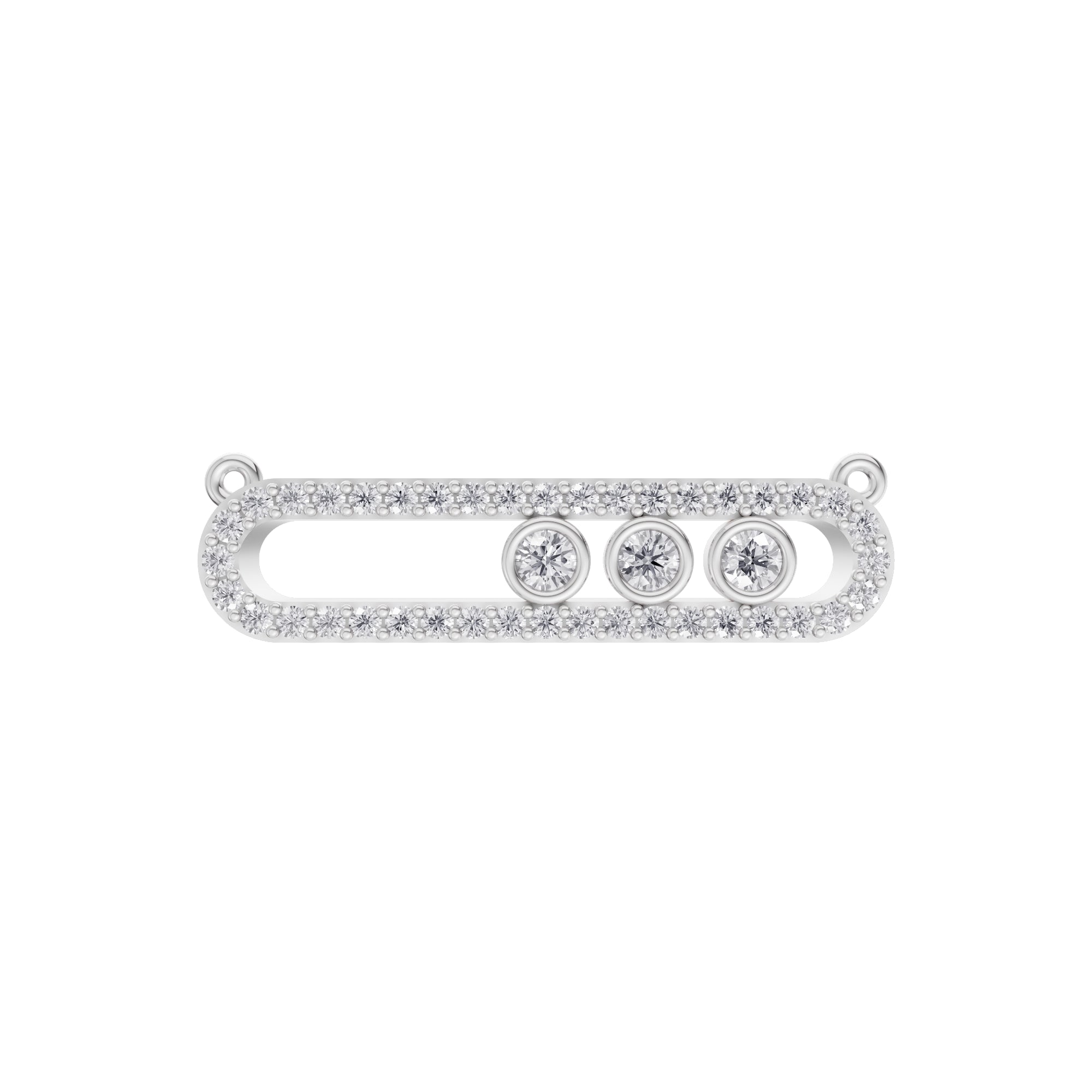 Aarinya Bezel Trio Floating Diamond Bar Pendant, The Kinetic Triad Horizontal Bar Pendant