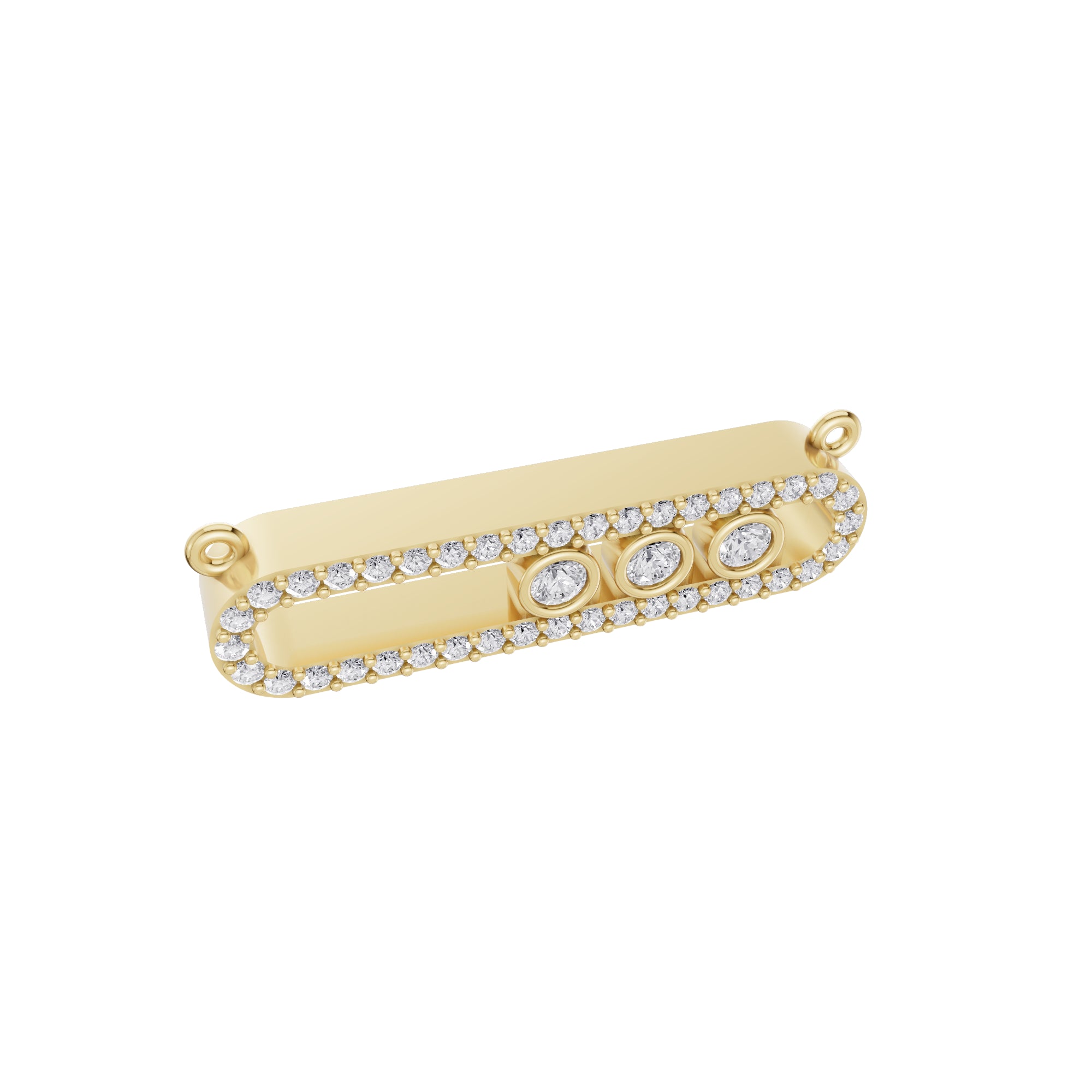 Aarinya Bezel Trio Floating Diamond Bar Pendant, The Kinetic Triad Horizontal Bar Pendant
