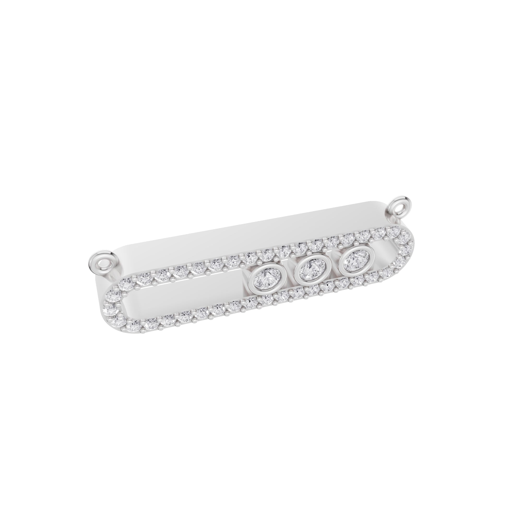 Aarinya Bezel Trio Floating Diamond Bar Pendant, The Kinetic Triad Horizontal Bar Pendant