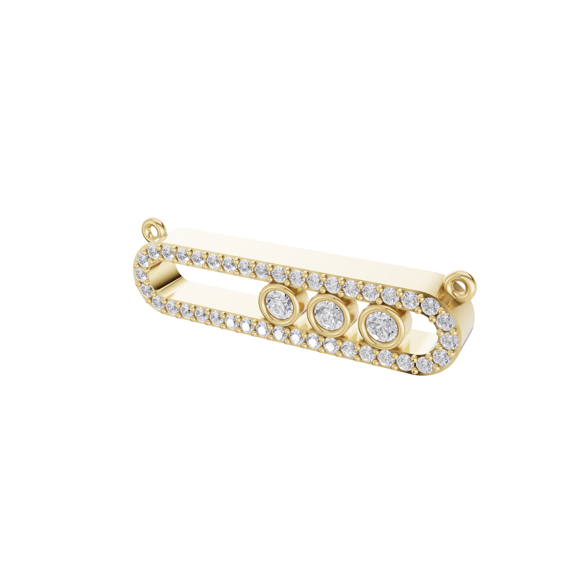 Aarinya Bezel Trio Floating Diamond Bar Pendant, The Kinetic Triad Horizontal Bar Pendant