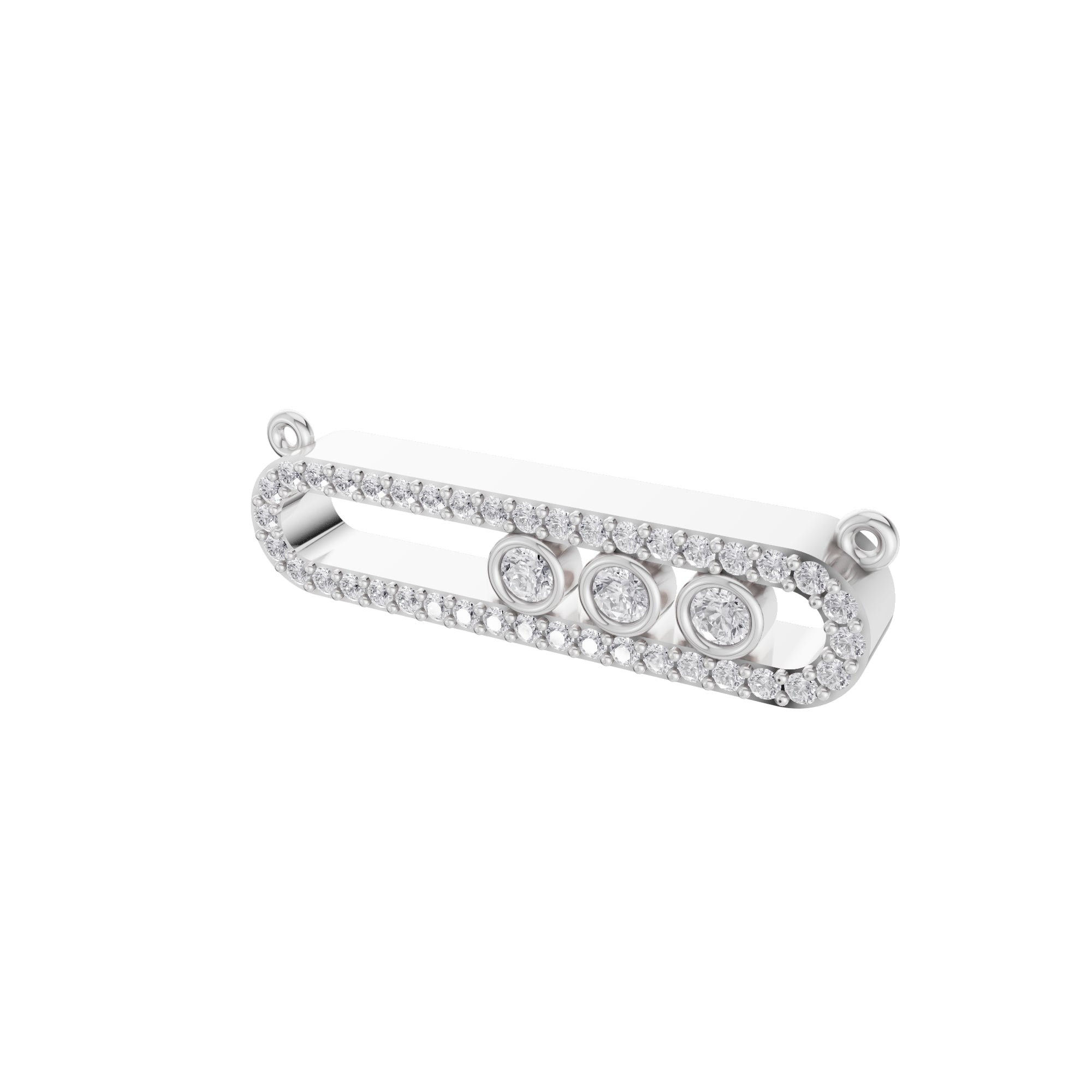 Aarinya Bezel Trio Floating Diamond Bar Pendant, The Kinetic Triad Horizontal Bar Pendant