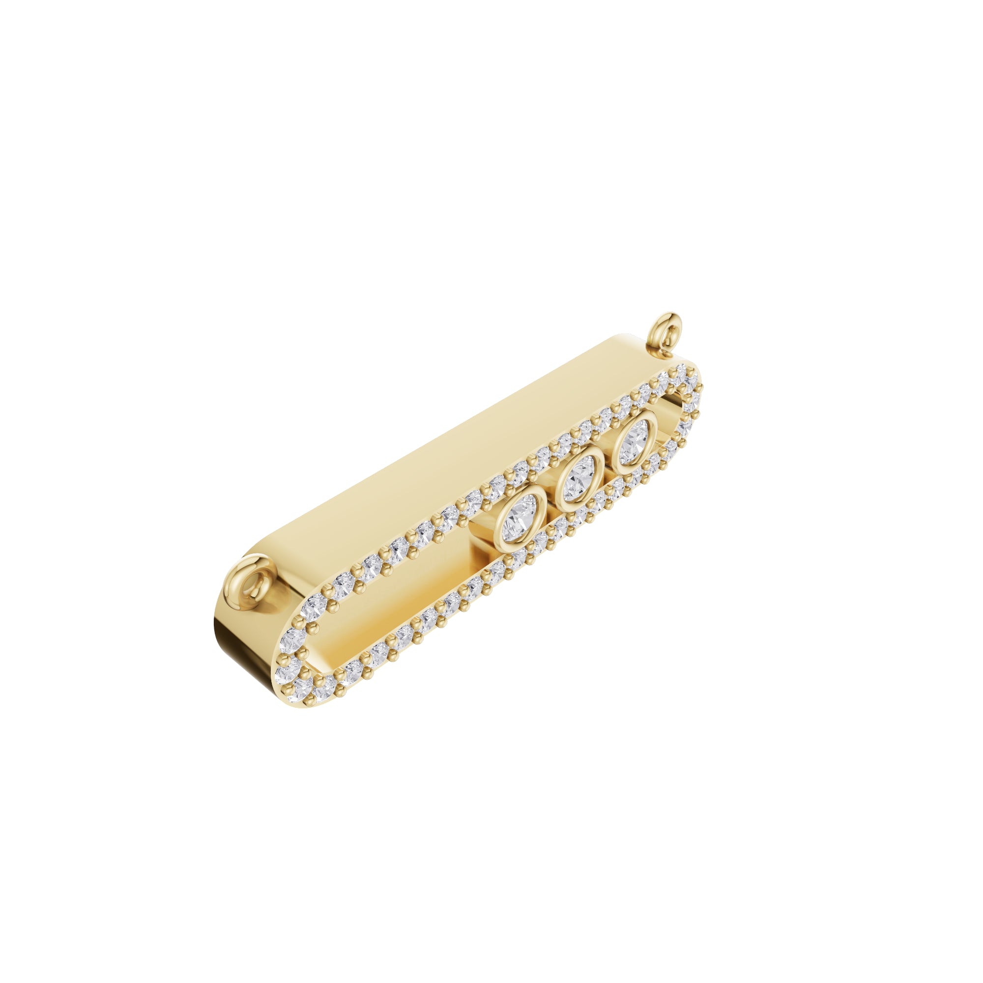 Aarinya Bezel Trio Floating Diamond Bar Pendant, The Kinetic Triad Horizontal Bar Pendant