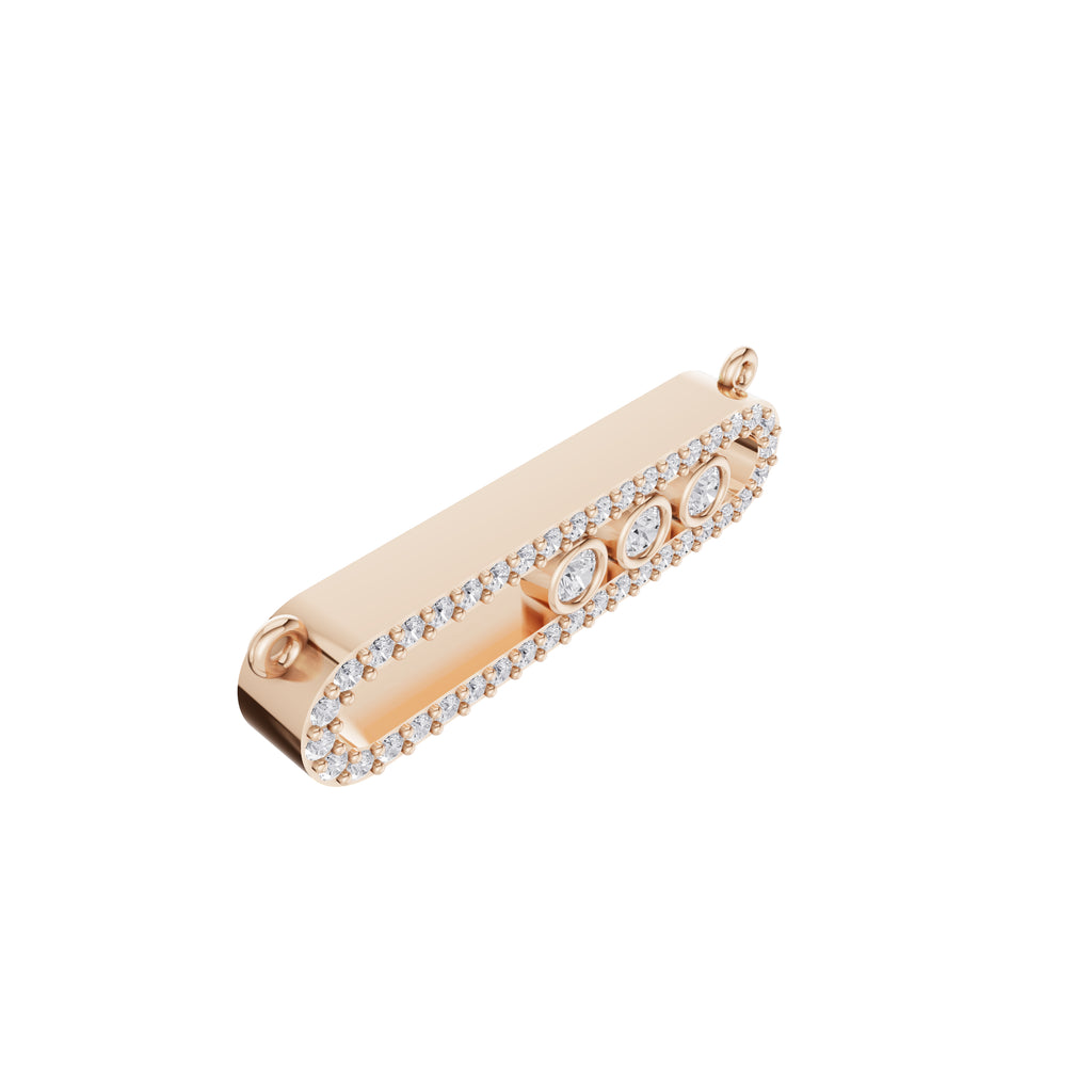 Aarinya Bezel Trio Floating Diamond Bar Pendant, The Kinetic Triad Horizontal Bar Pendant
